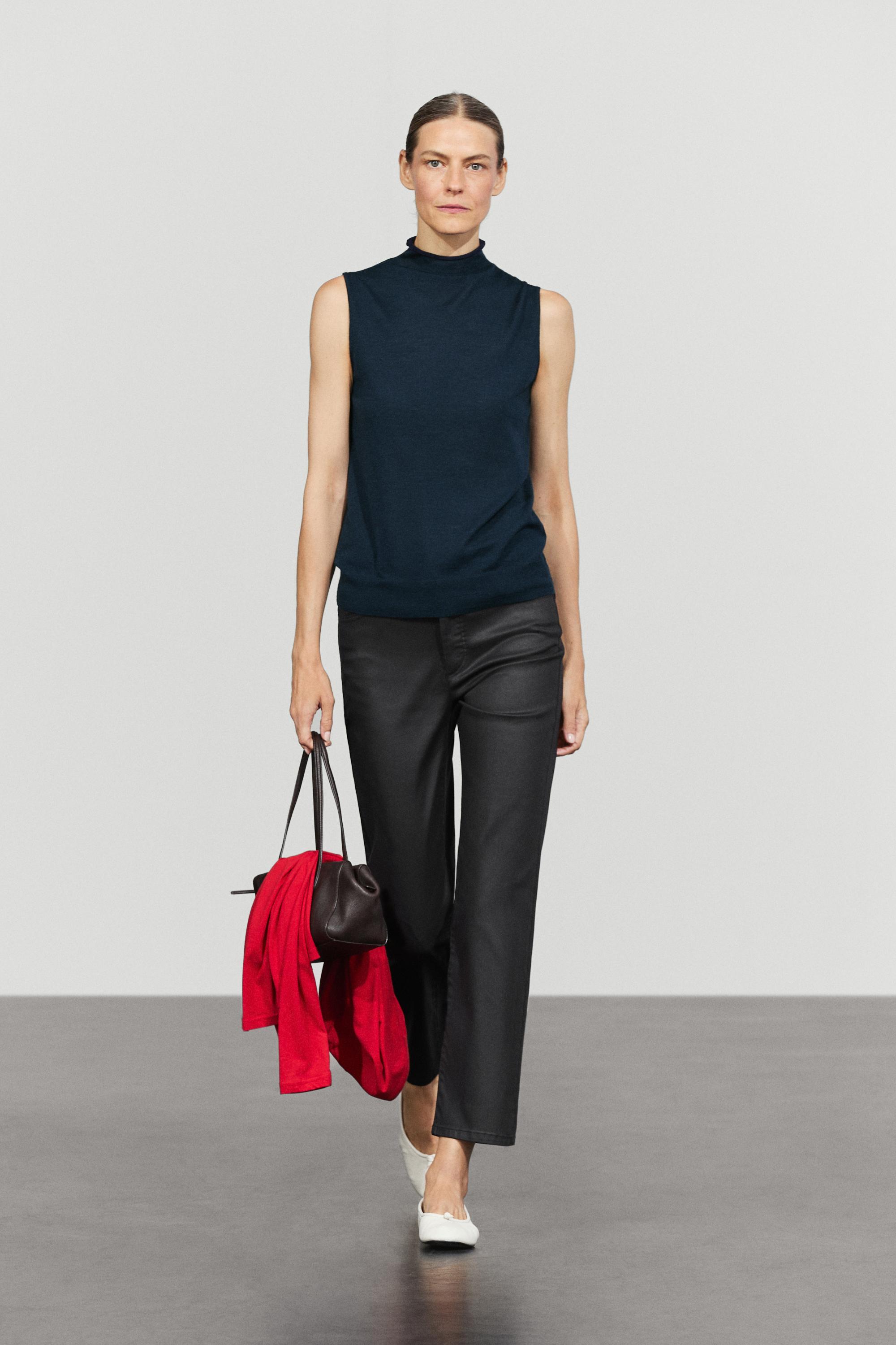 Waxed straight-leg pants Black