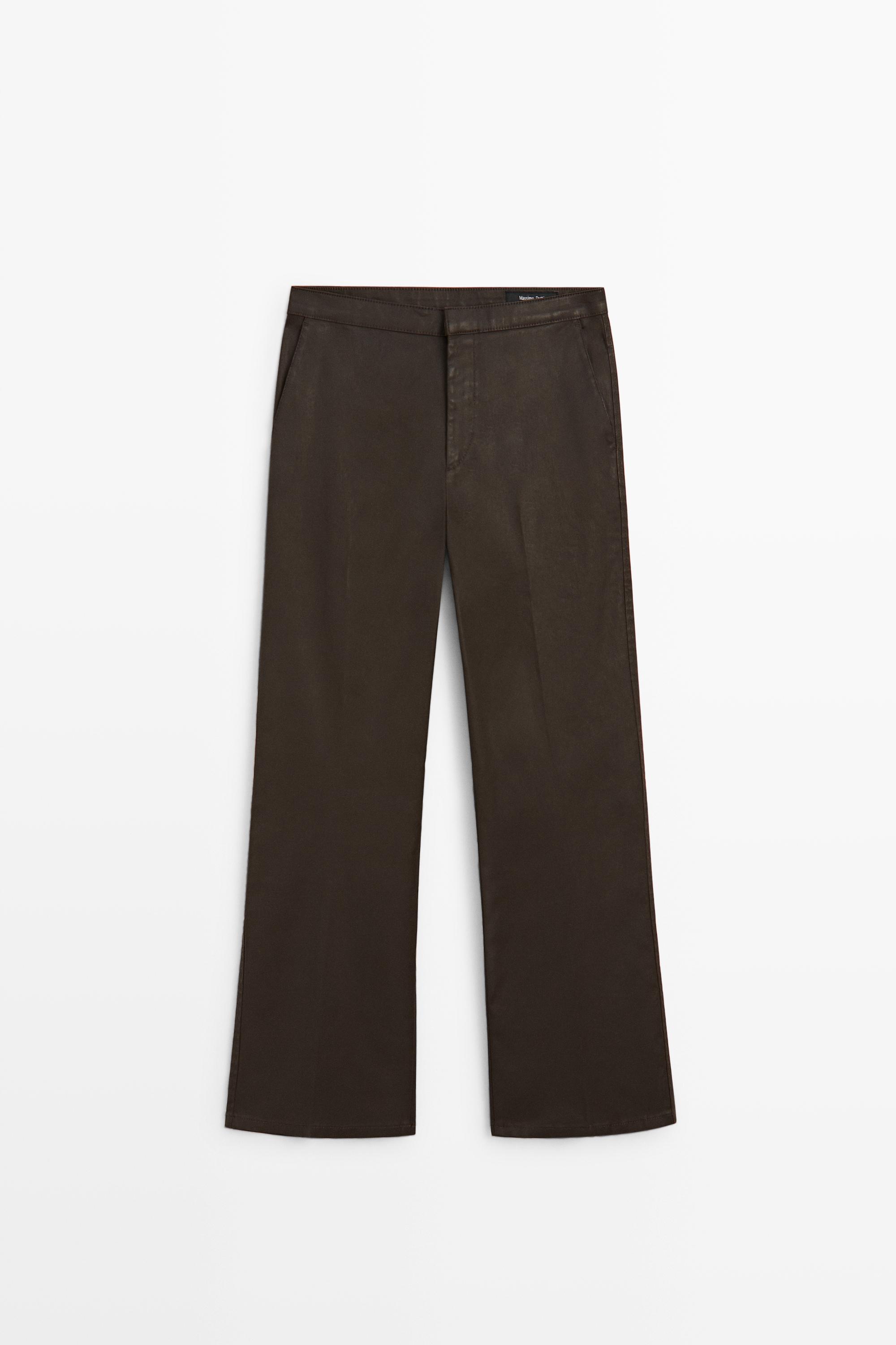 Rubberised cropped flare pants Brown