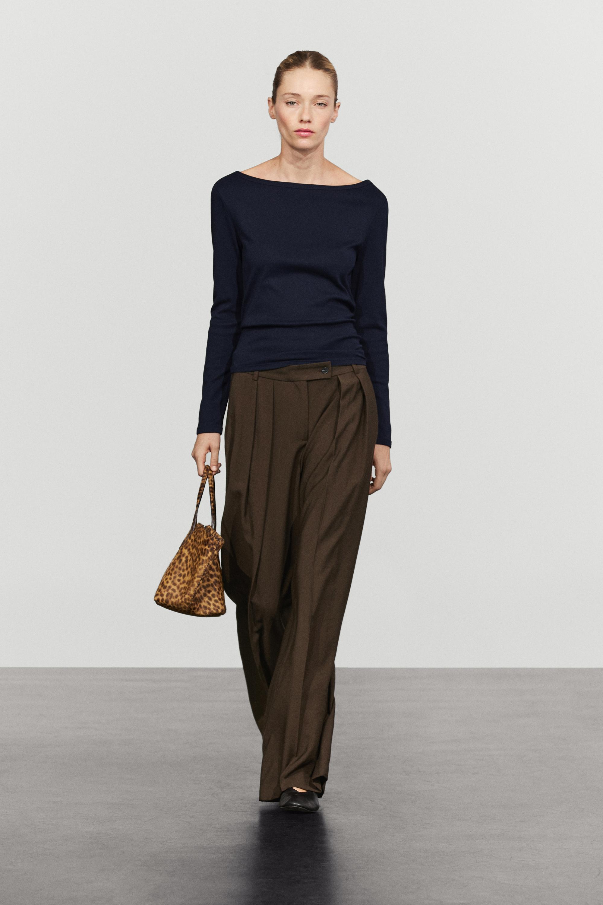 Wide-leg pants with pleats Chocolate