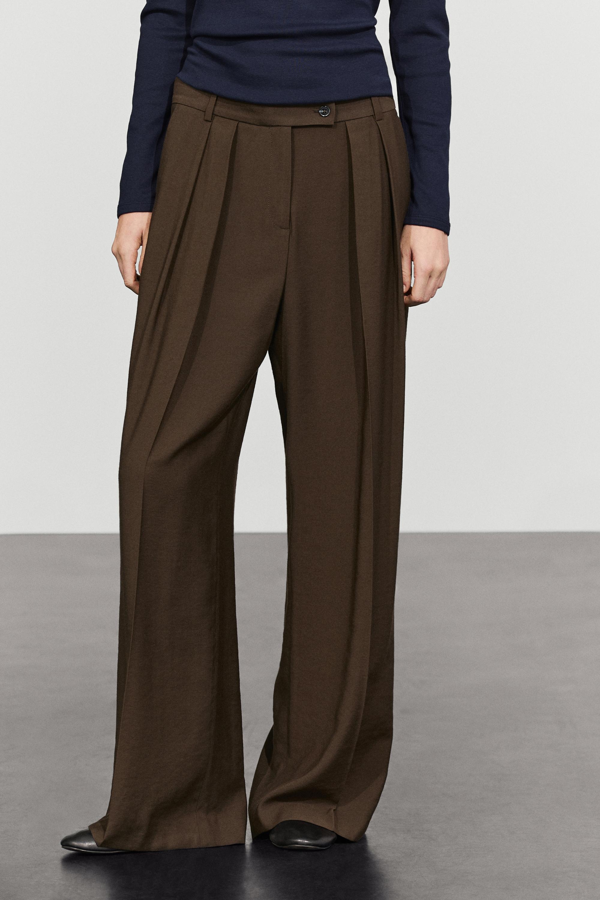 Wide-leg pants with pleats Chocolate