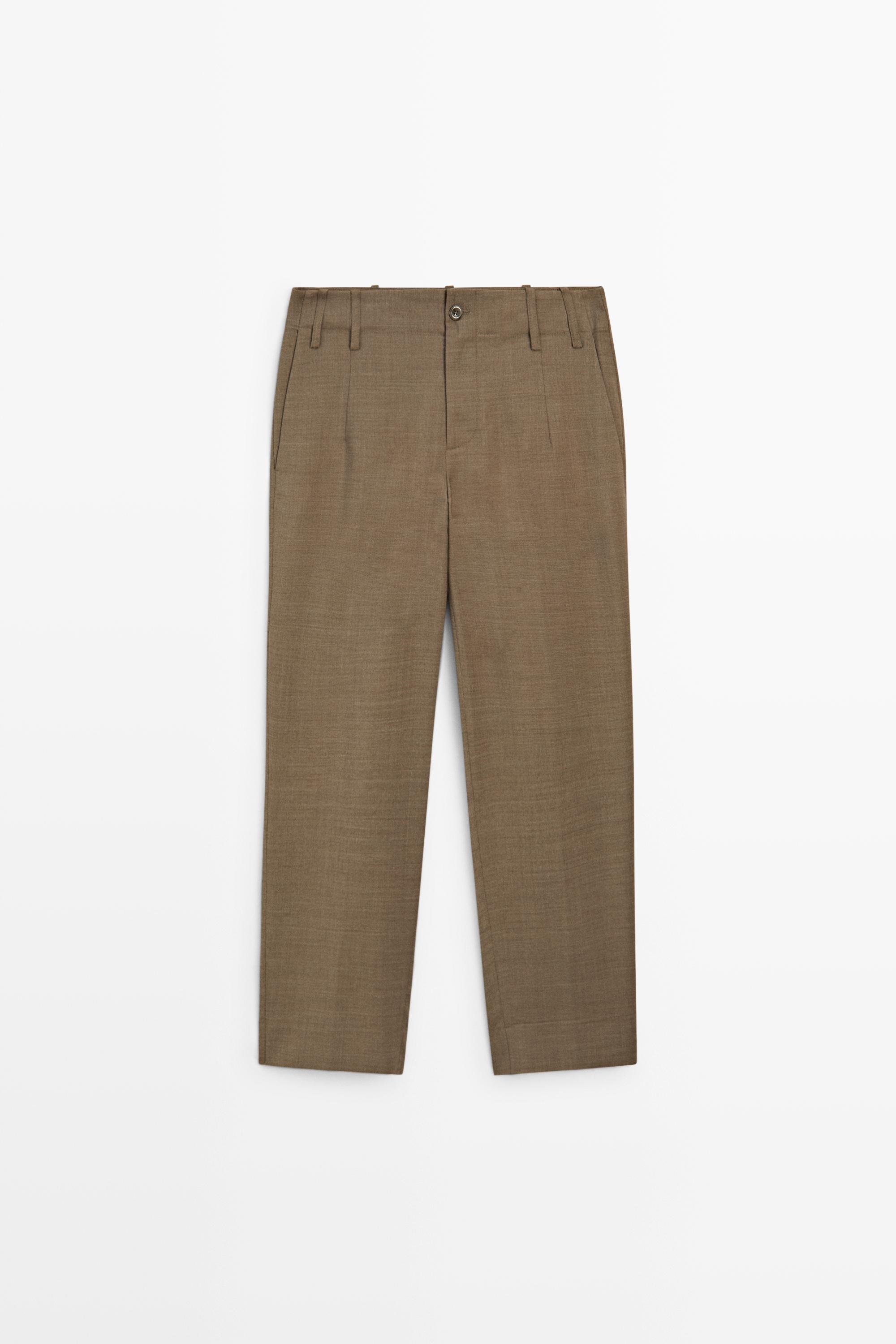 100% Wool Melange Suit Pants Camel