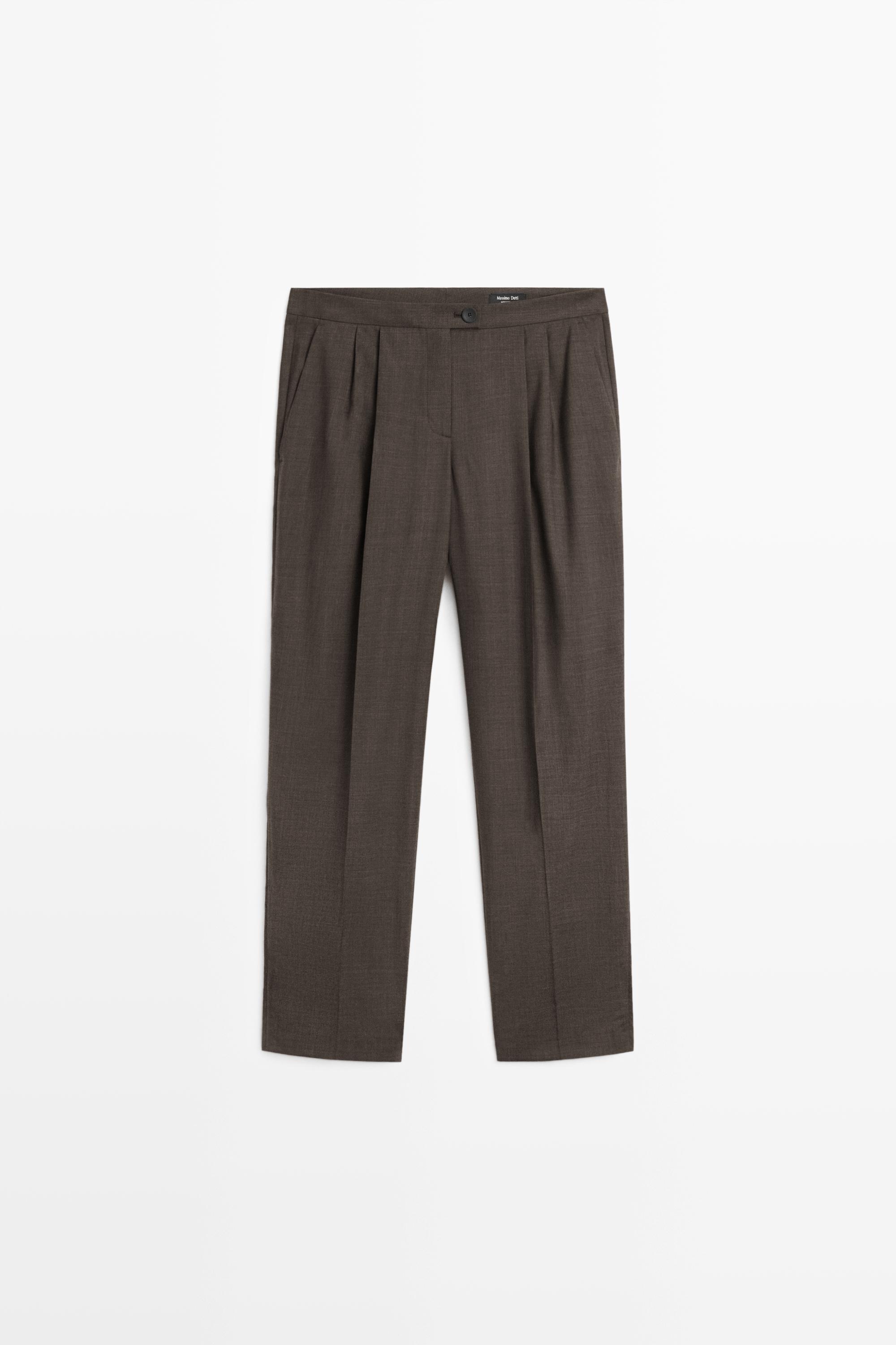 100% cool wool pleated pants Dark Grey