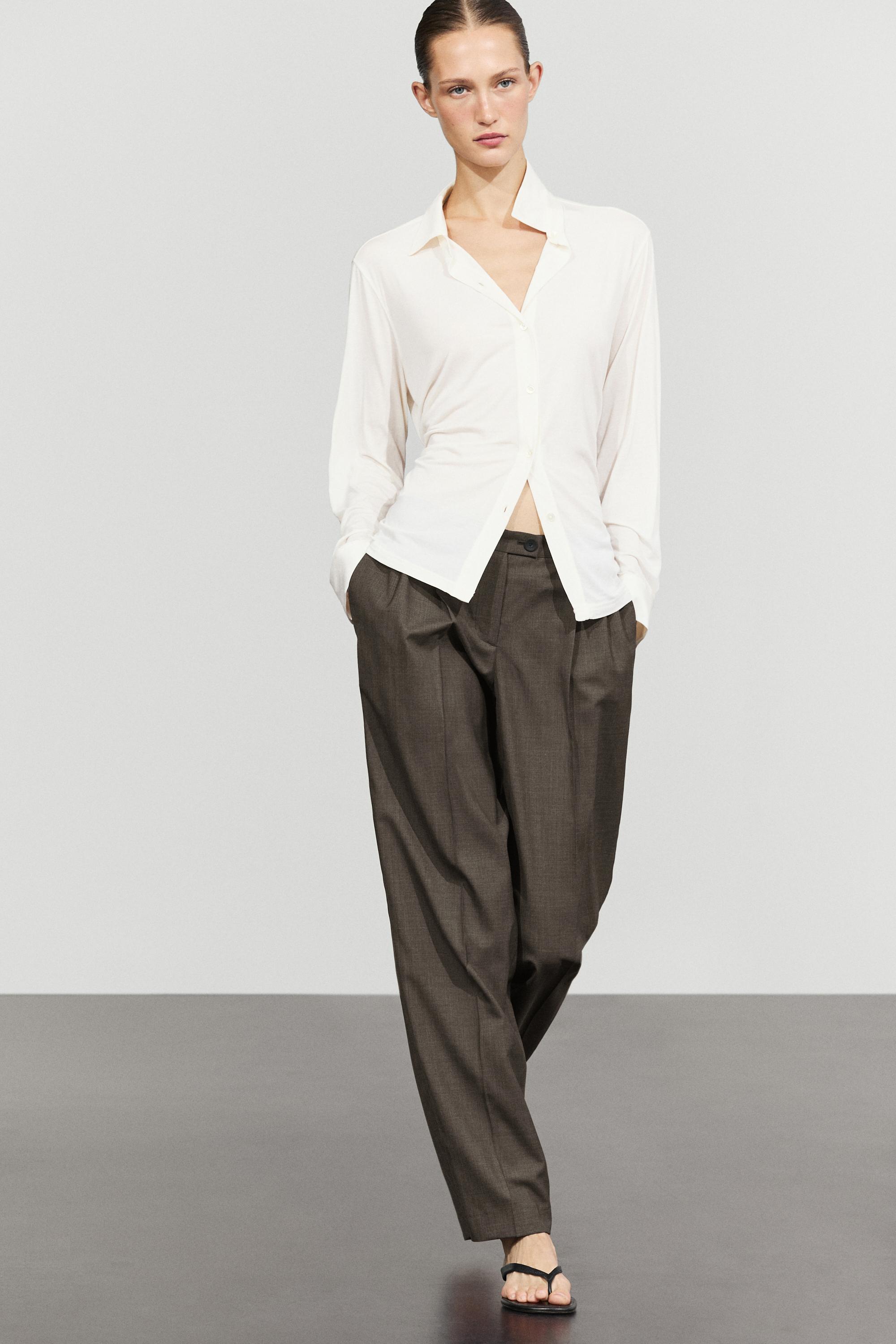 100% cool wool pleated pants Dark Grey