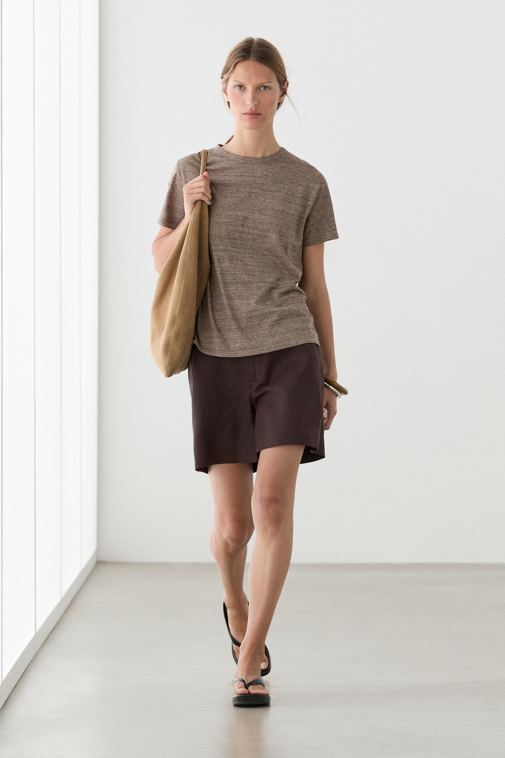 100% linen short Bermuda shorts Brown