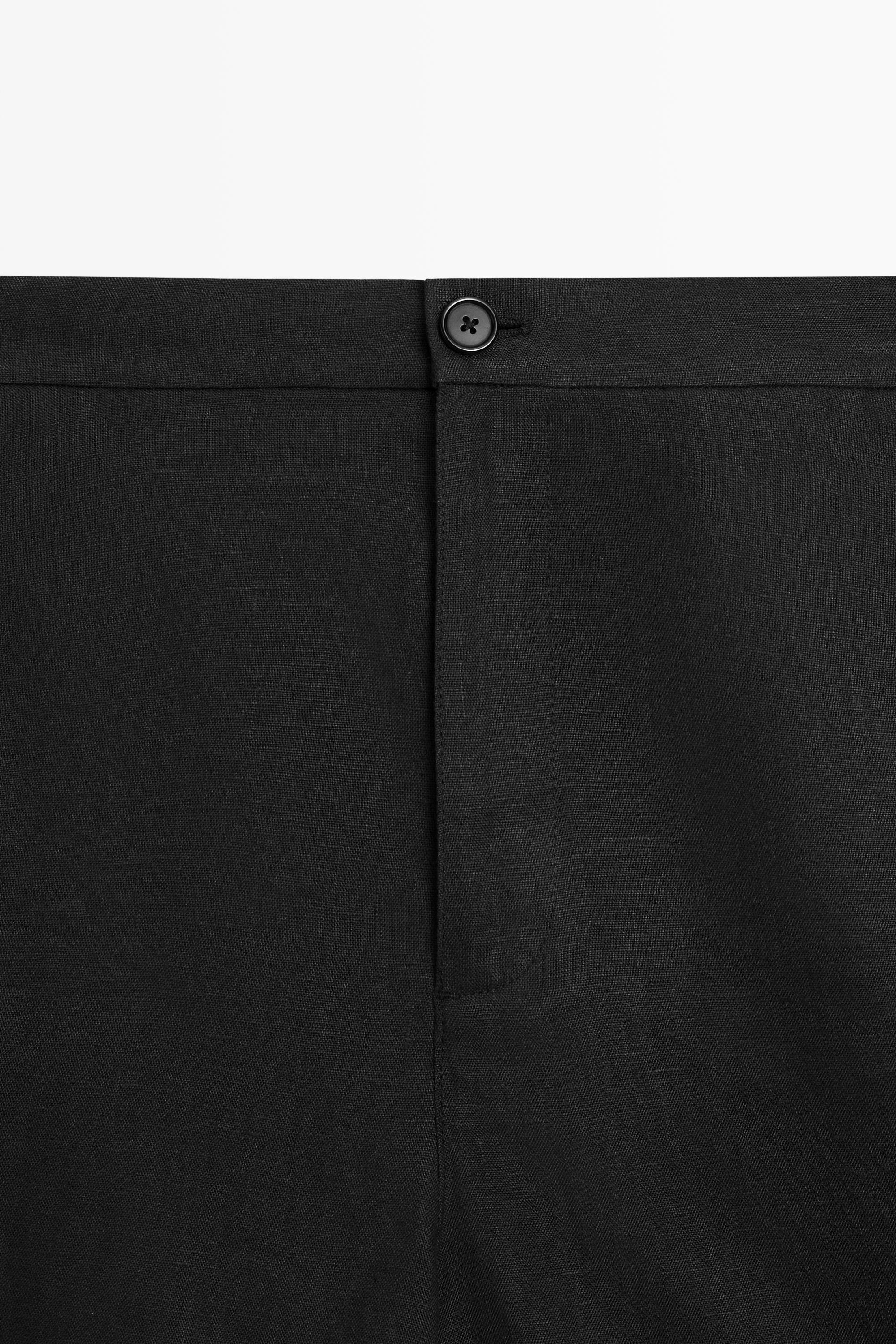 100% linen short Bermuda shorts Black