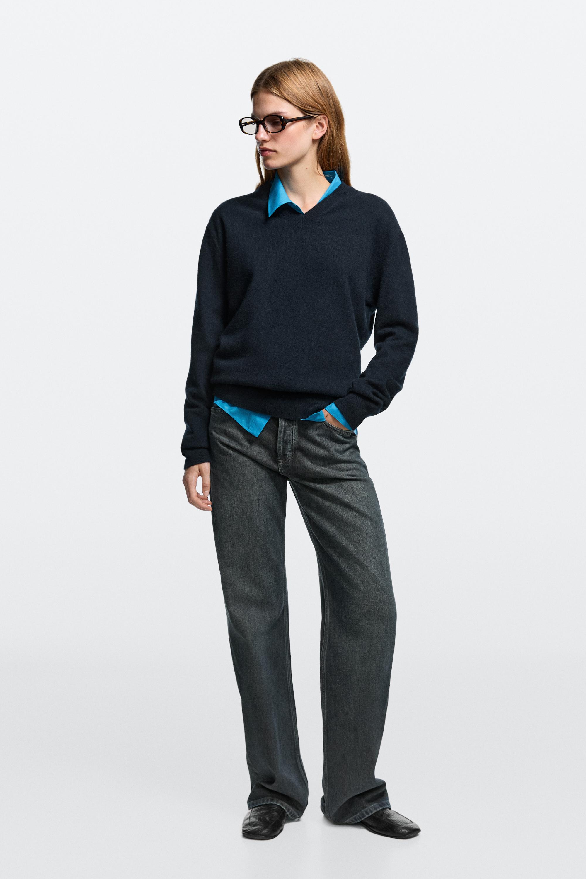 Mid-waist wide-leg jeans Dark Blue
