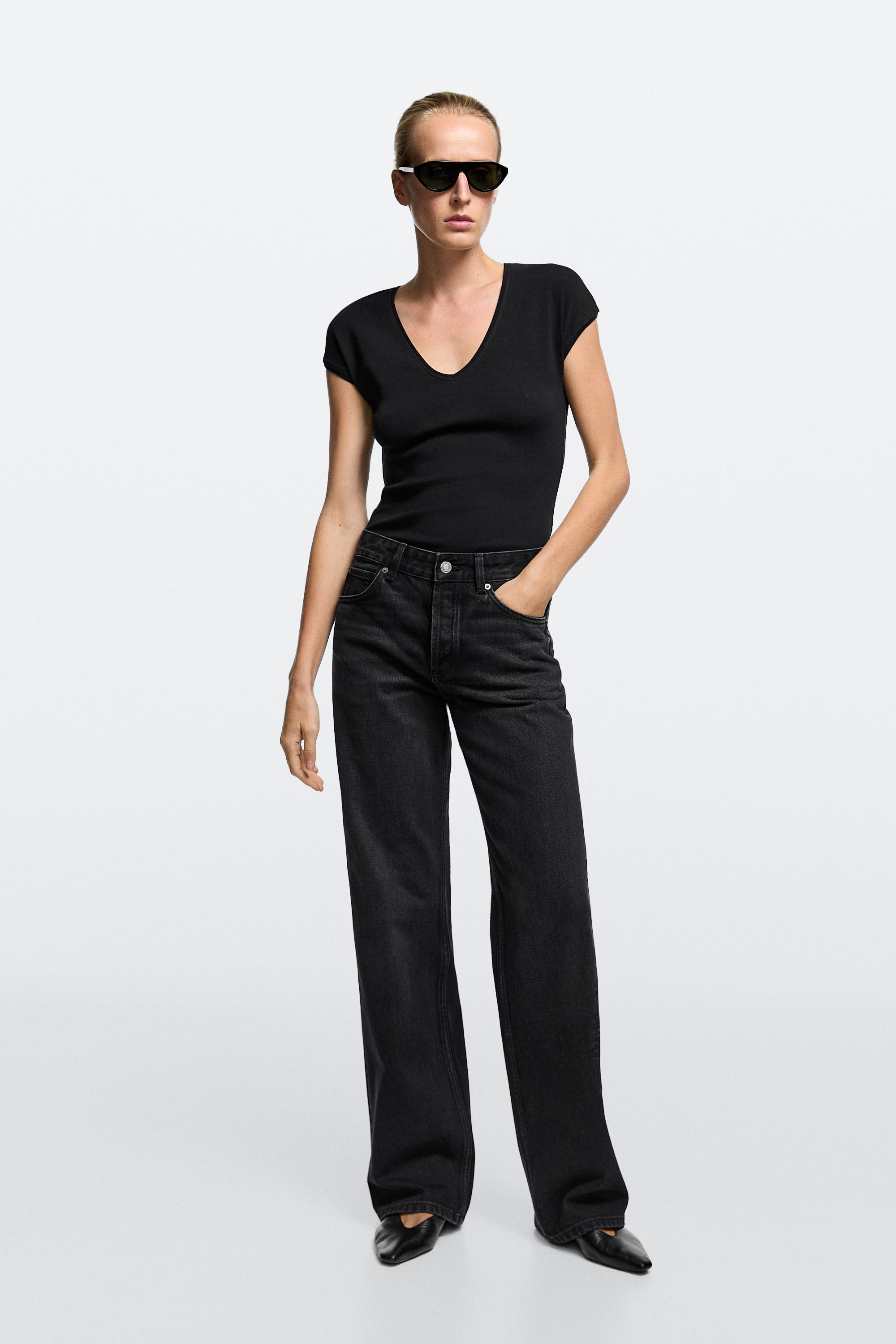 Mid-waist wide-leg jeans Black