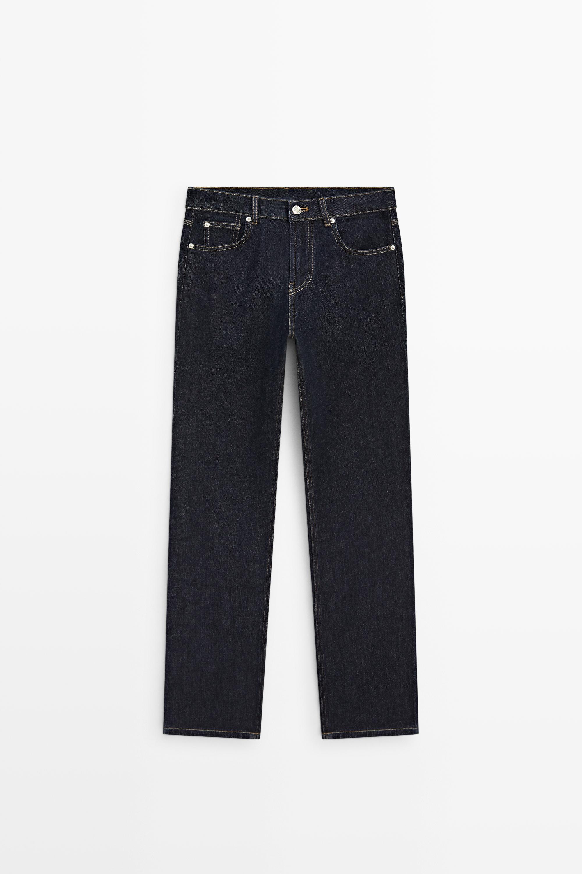 Mid-waist straight-leg jeans Dark Blue