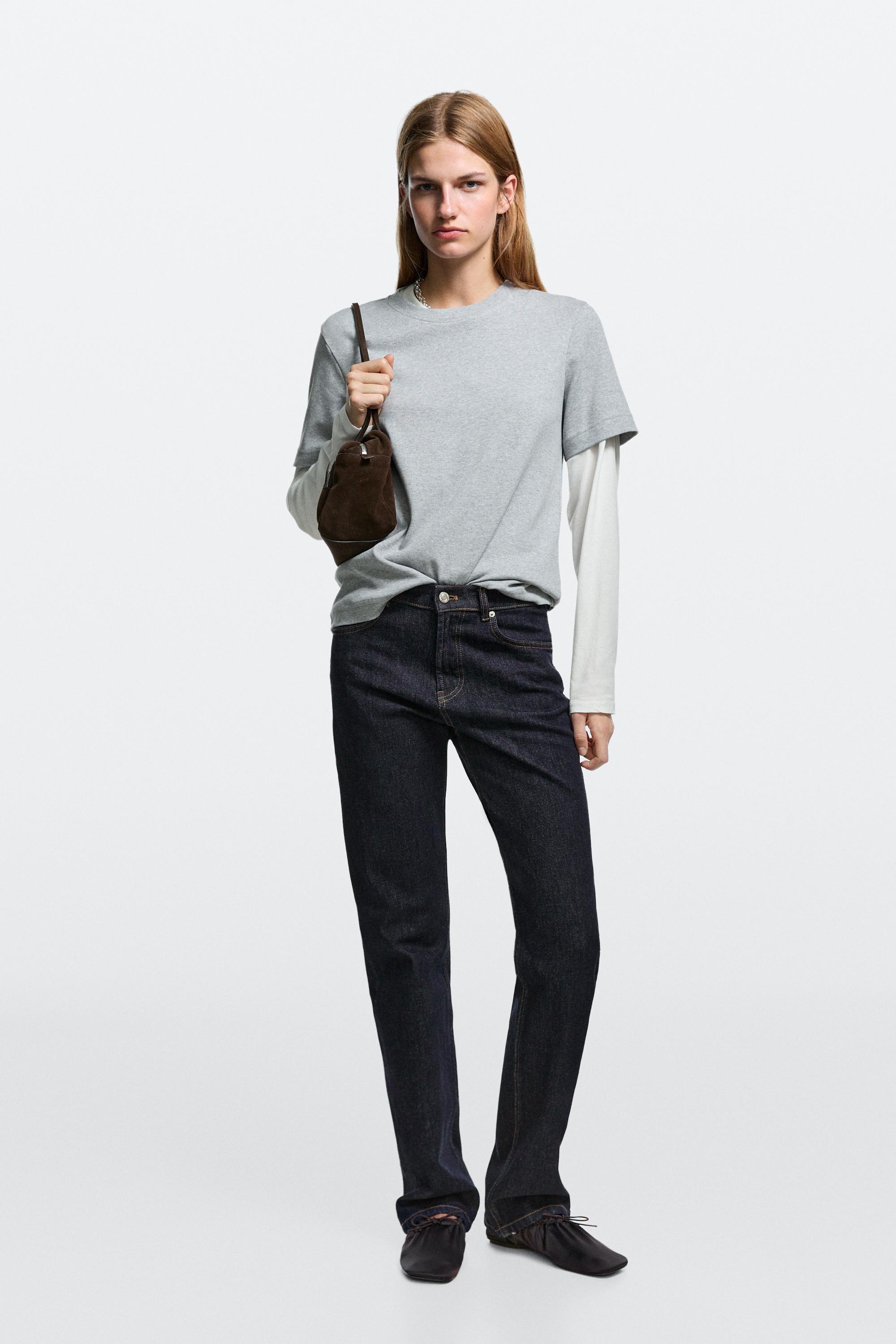 Mid-waist straight-leg jeans Dark Blue