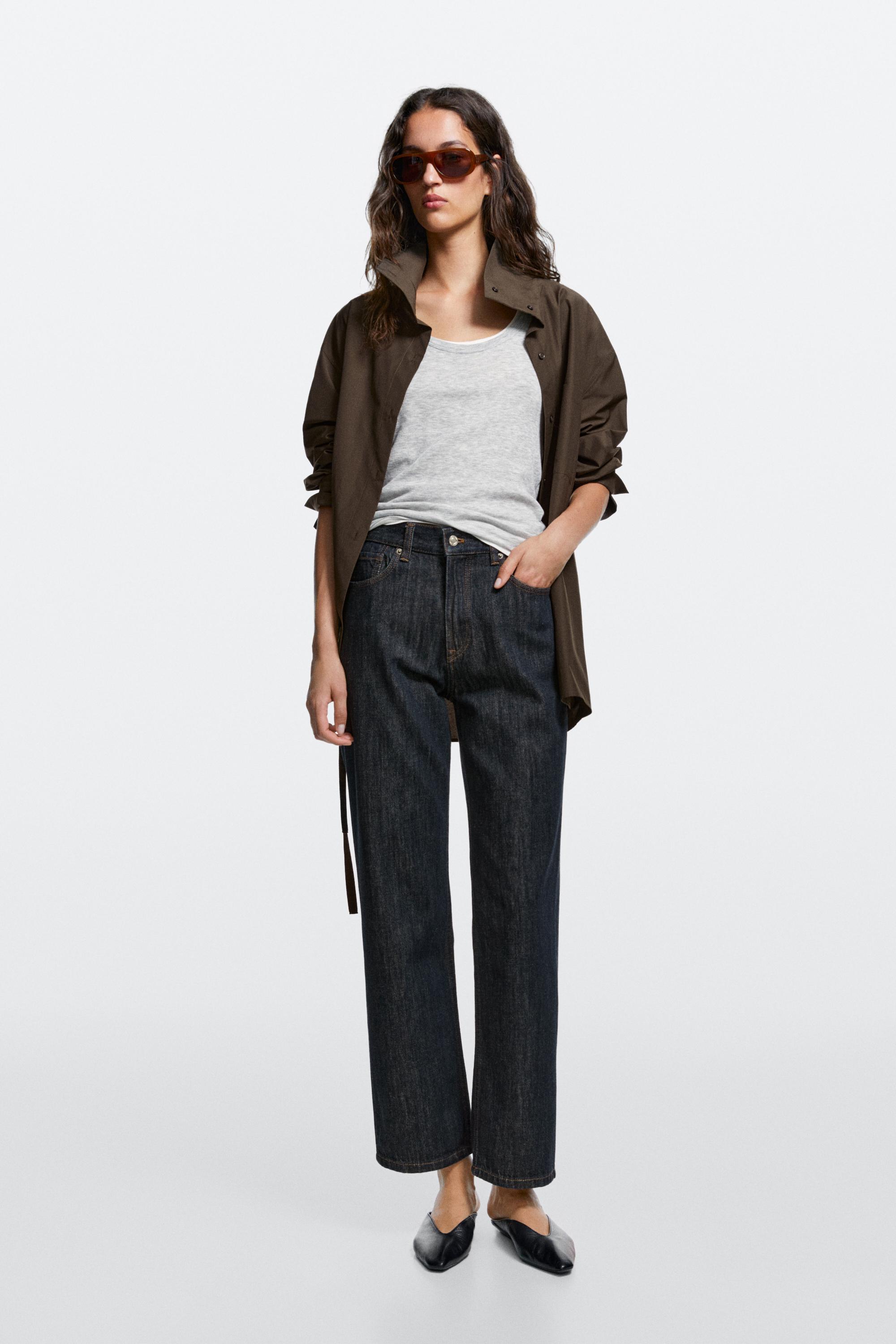 High-waist straight-leg jeans Dark Blue