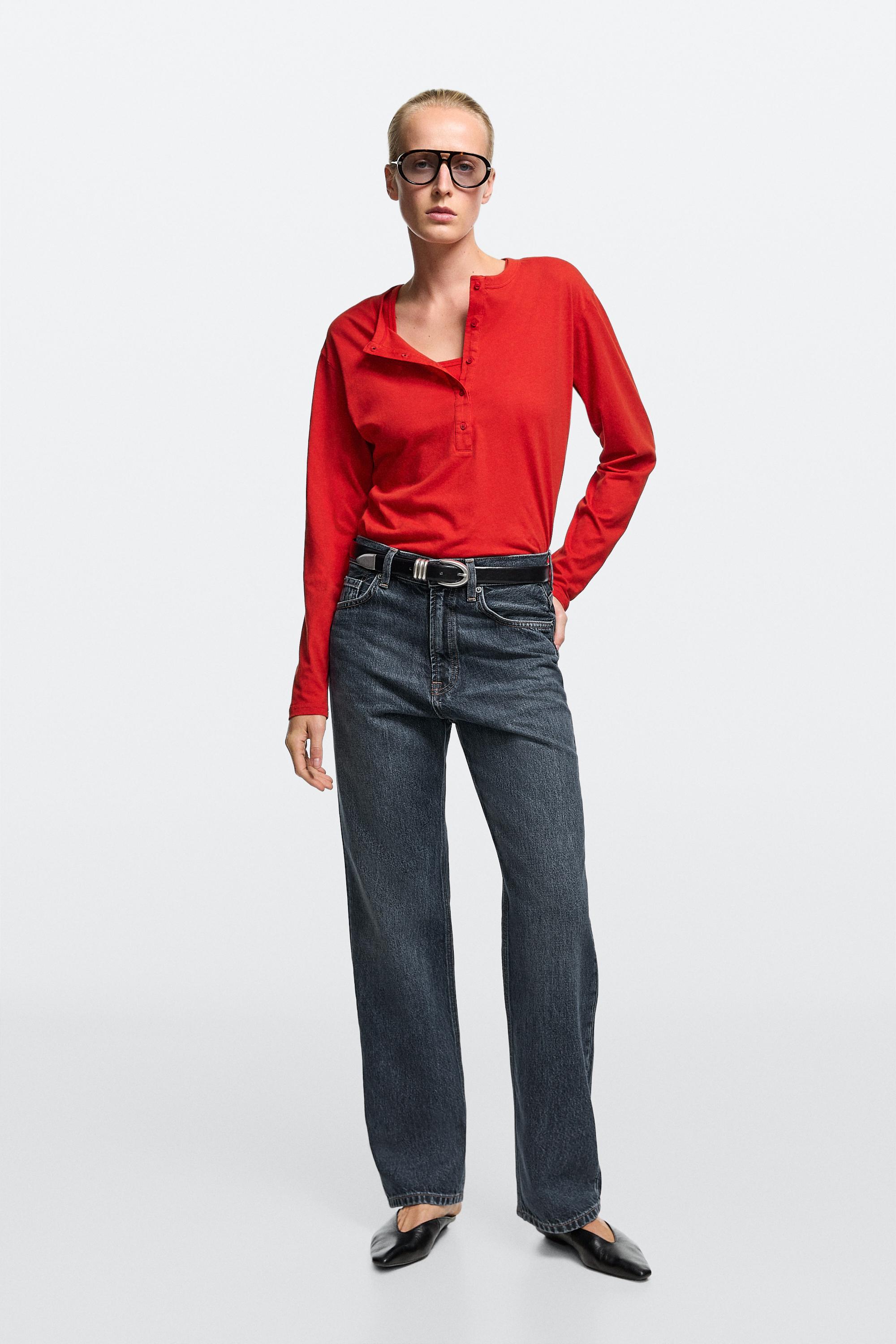 High-waist straight-leg jeans Medium Blue