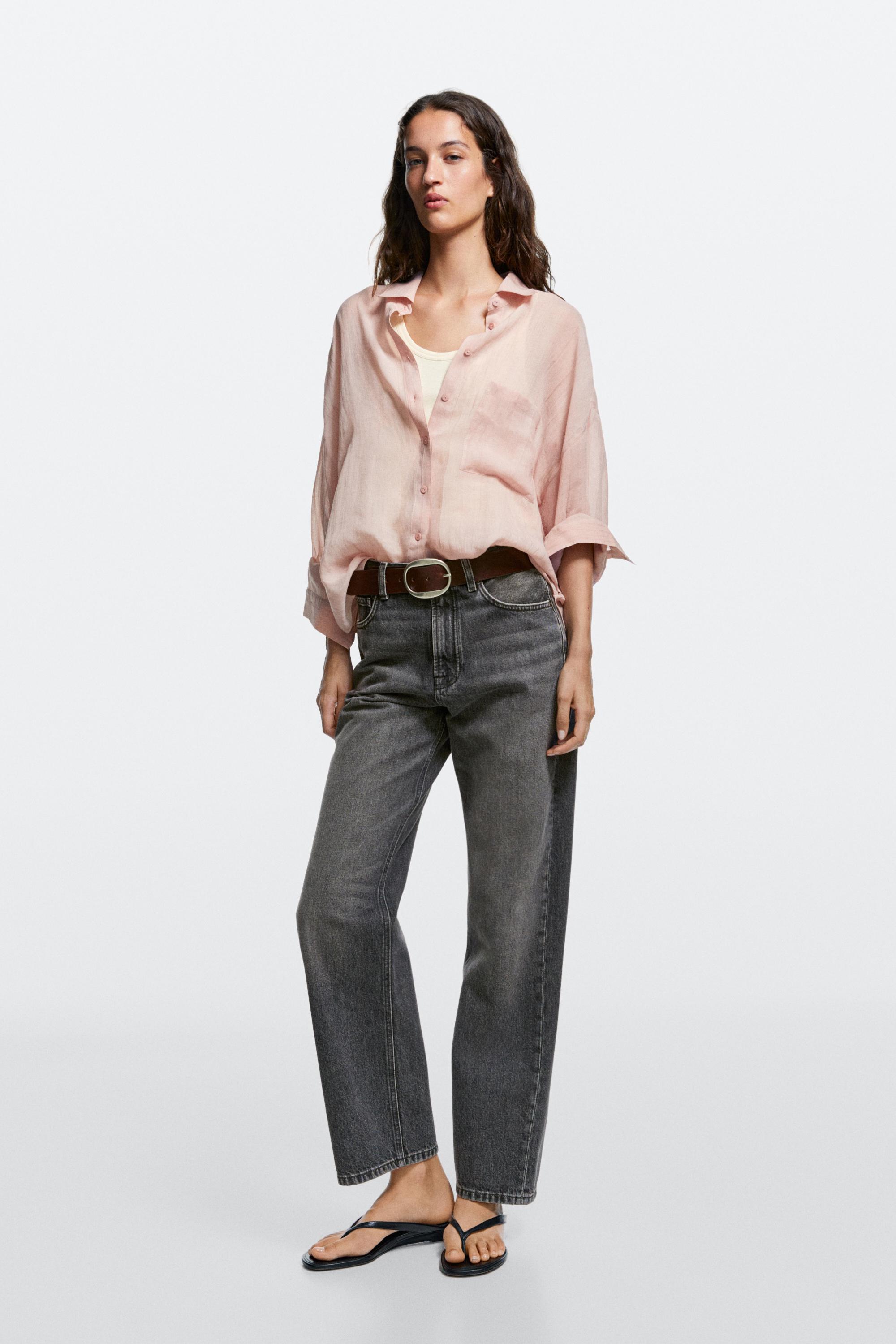 High-waist straight-leg jeans Grey