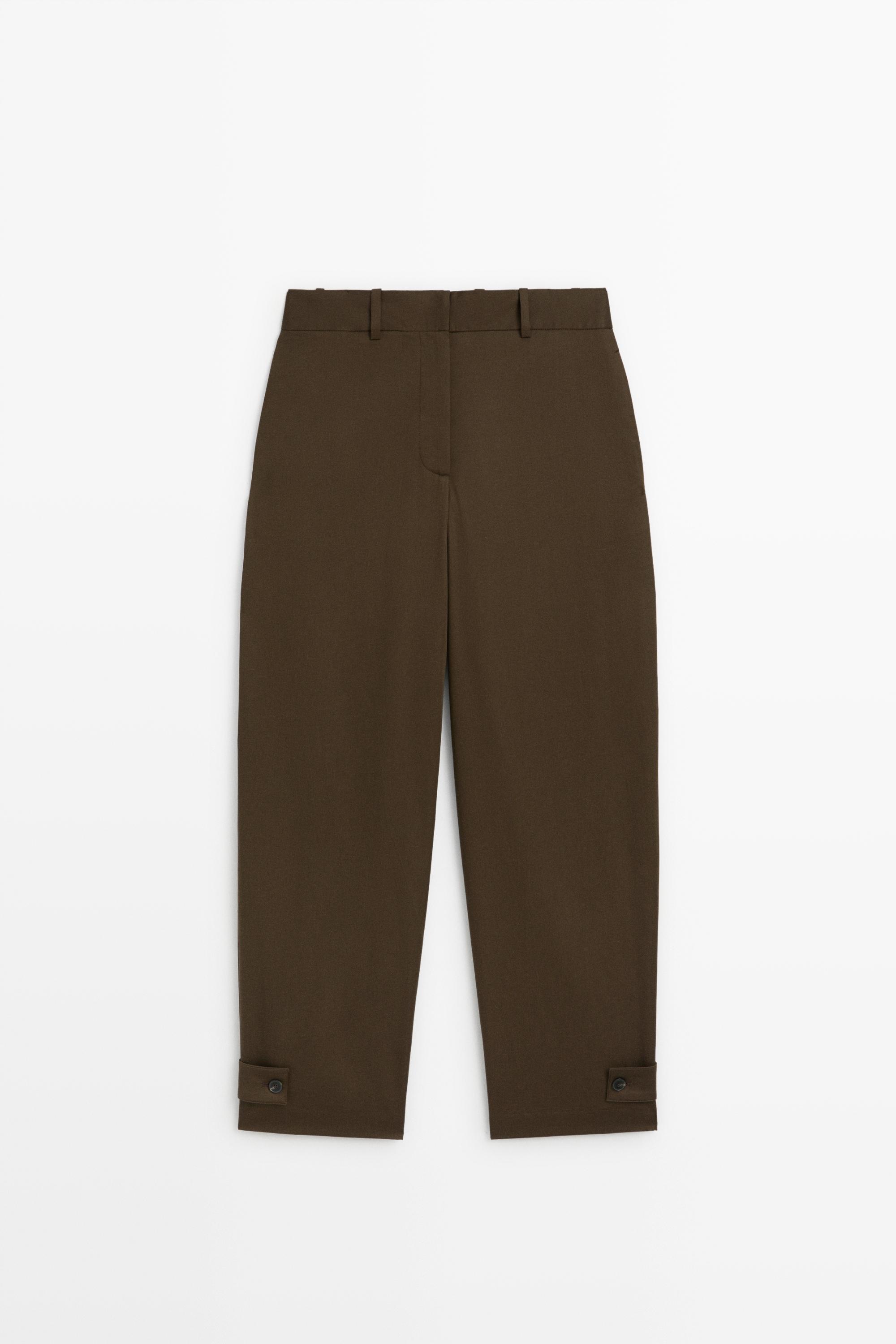 Pants with button-tab hem detail Mole Brown