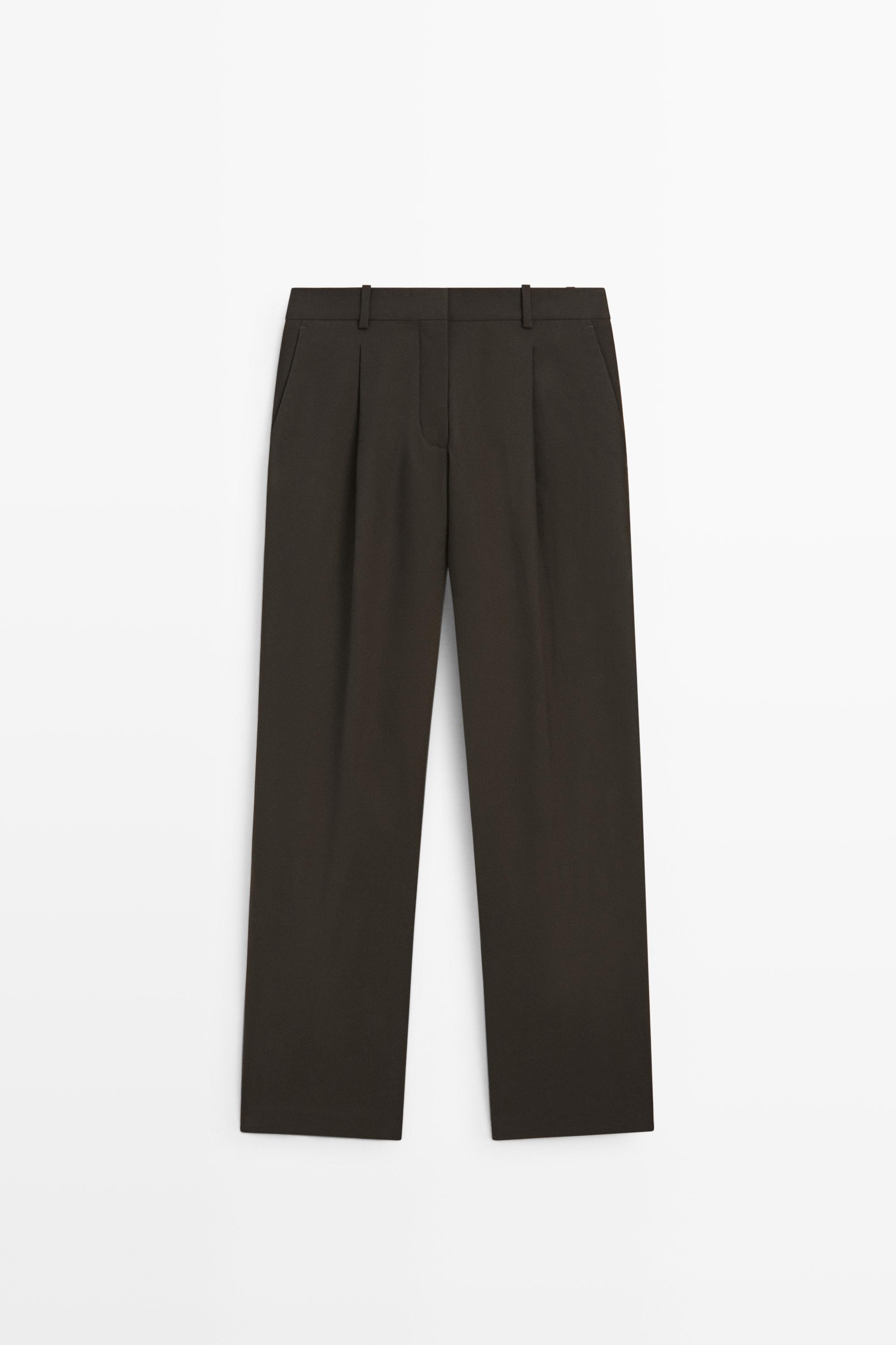 Pleated cotton-blend pants Black