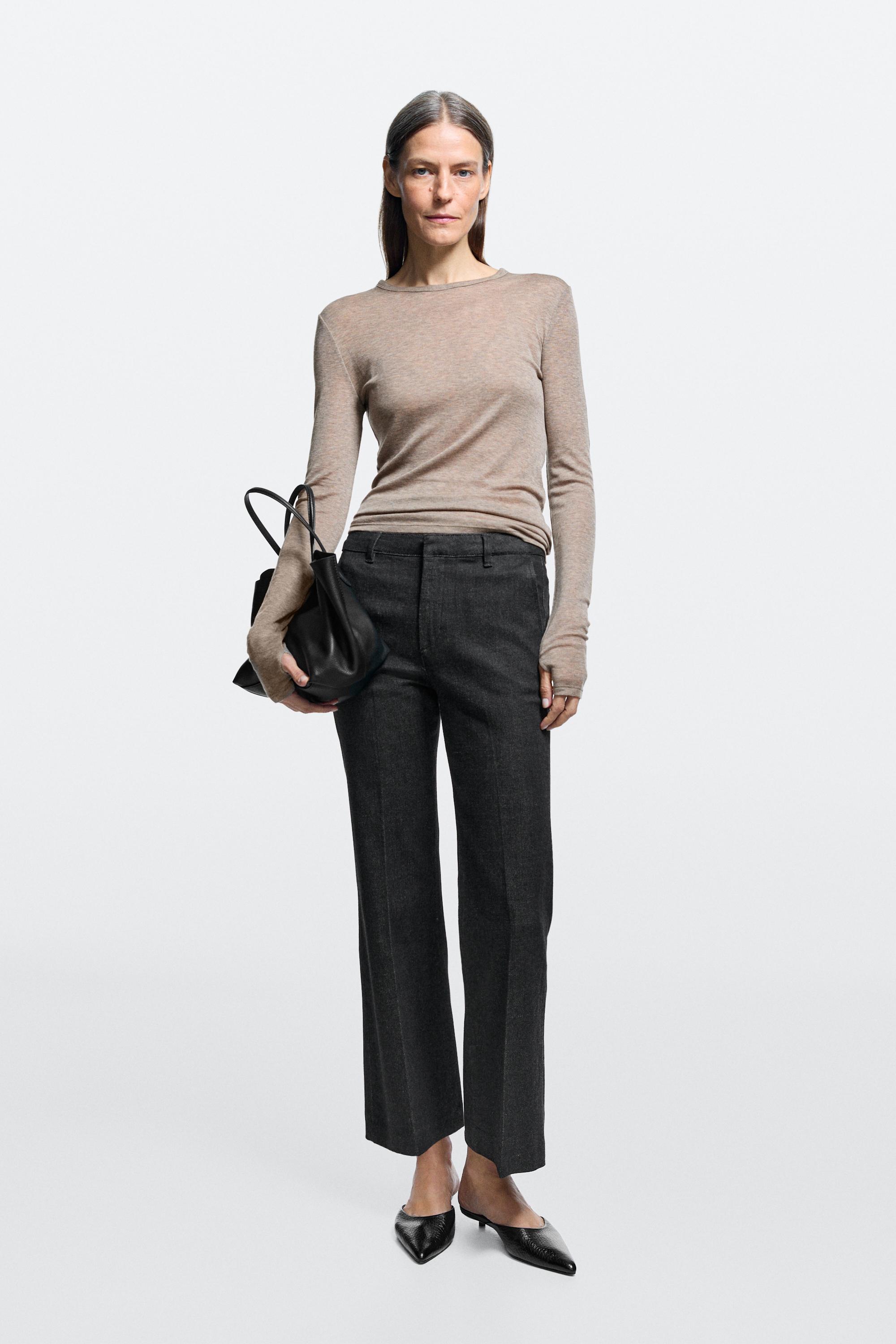 Mid-waist cropped flare fit jeans Black