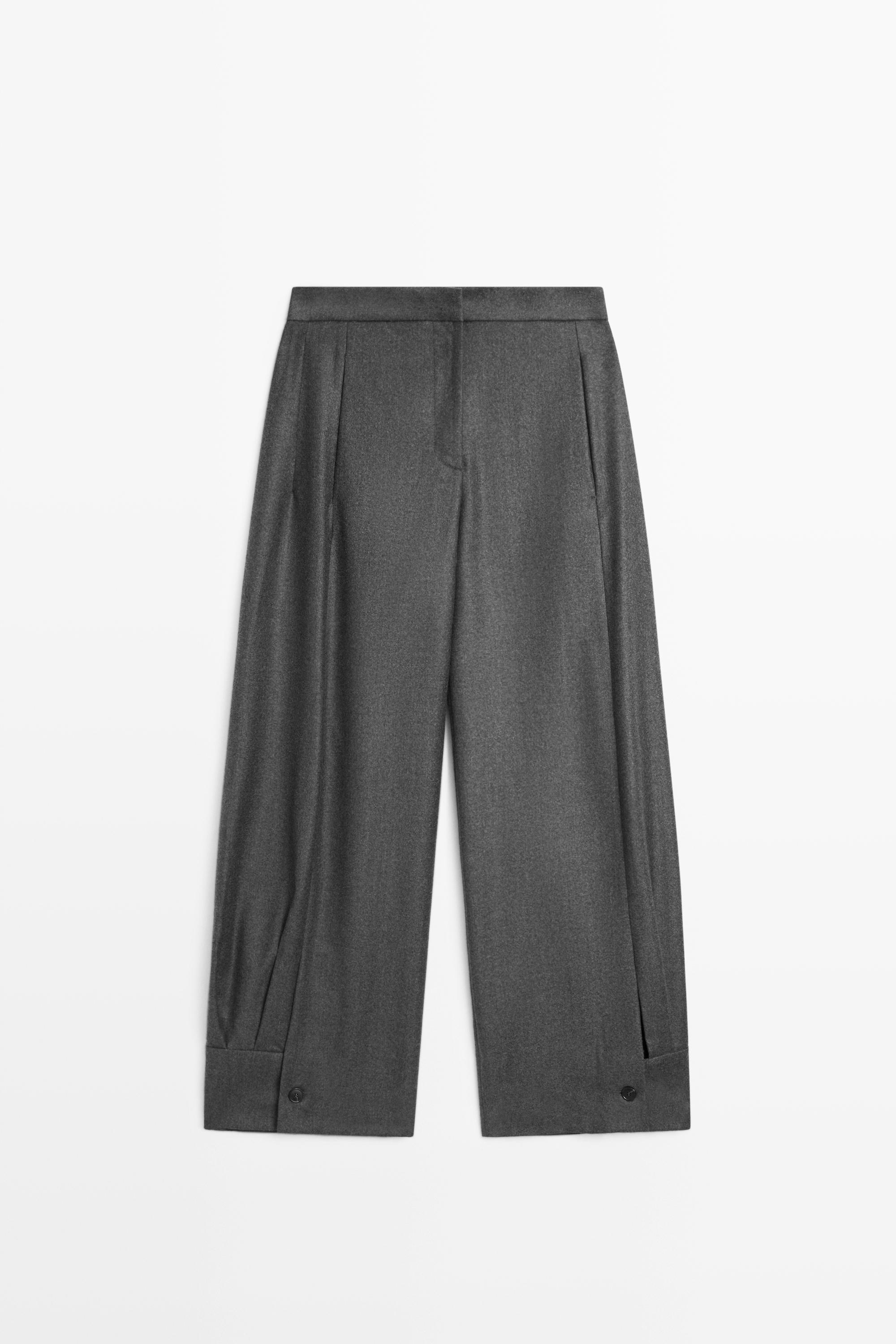 100% wool trousers with hem button detail Dark Grey