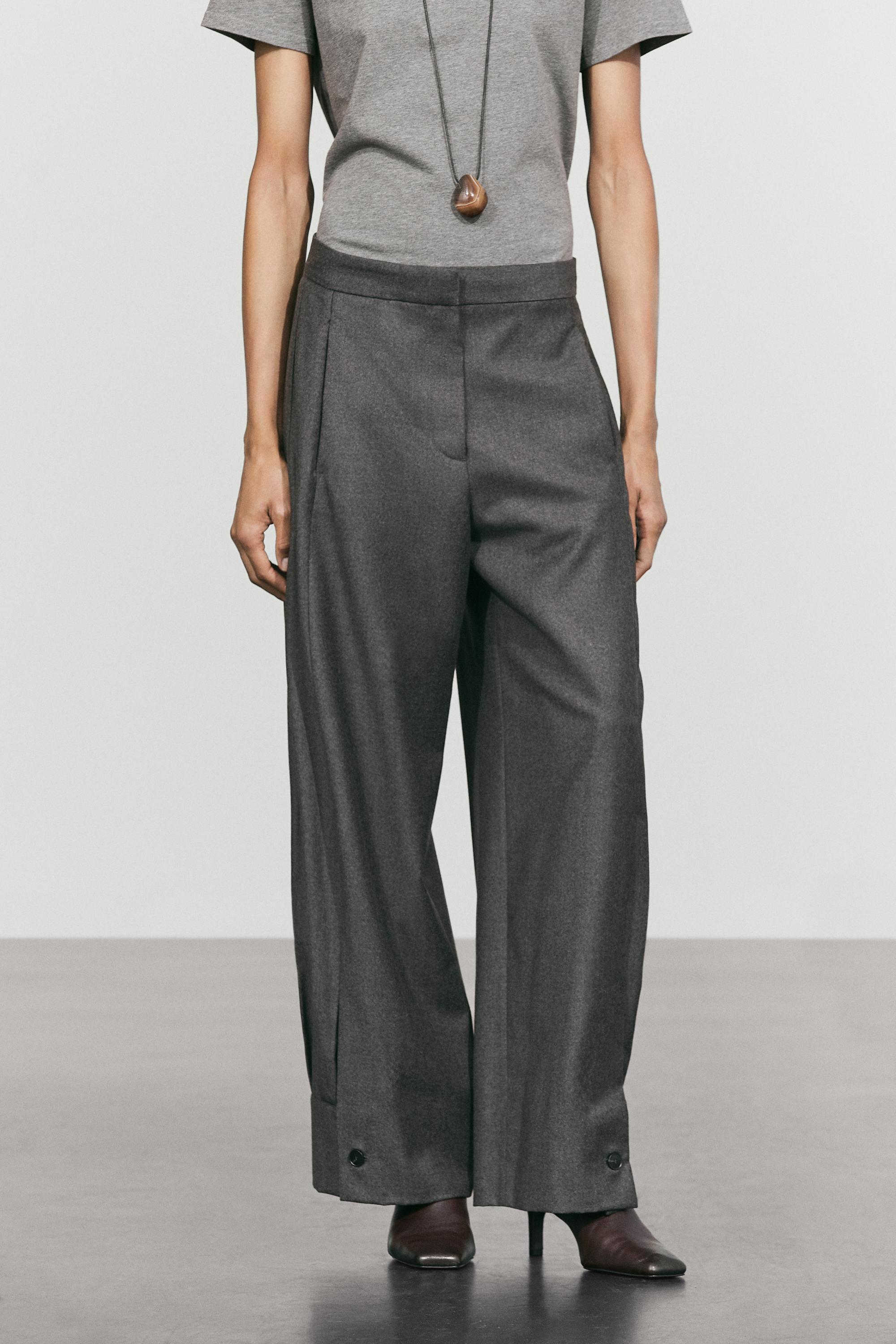 100% wool trousers with hem button detail Dark Grey