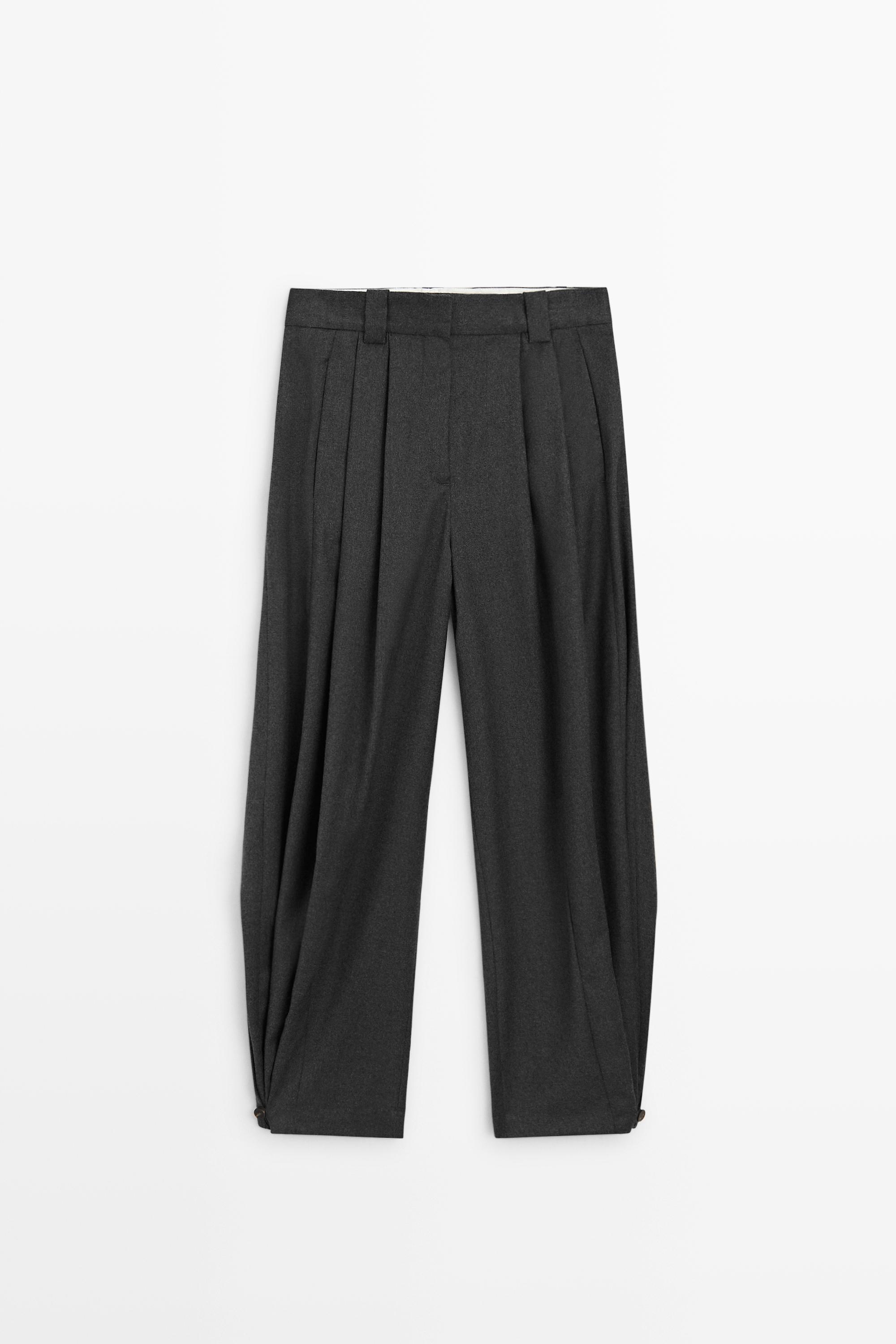 Pleated flannel trousers with hem detail Dark Grey