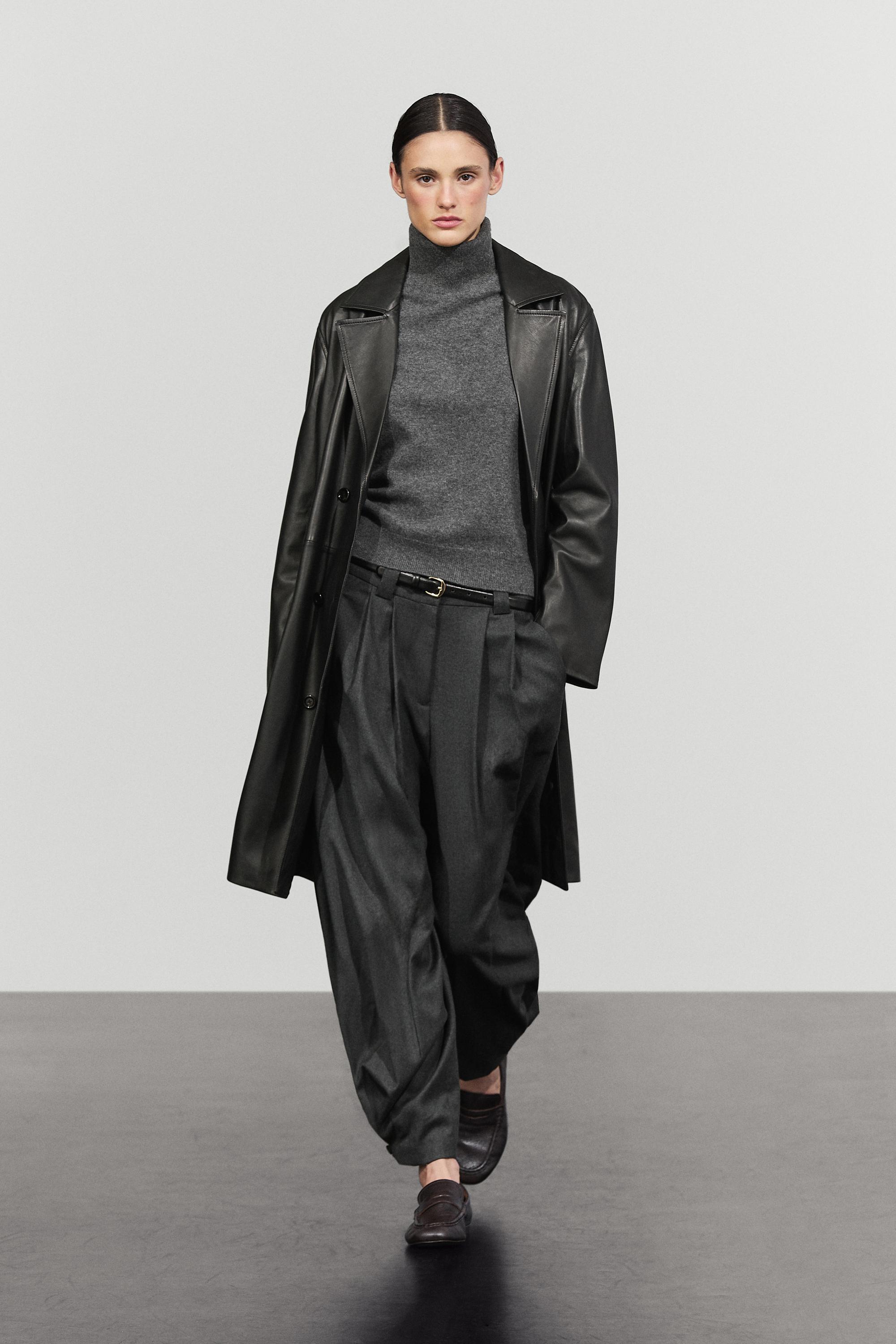 Pleated flannel trousers with hem detail Dark Grey