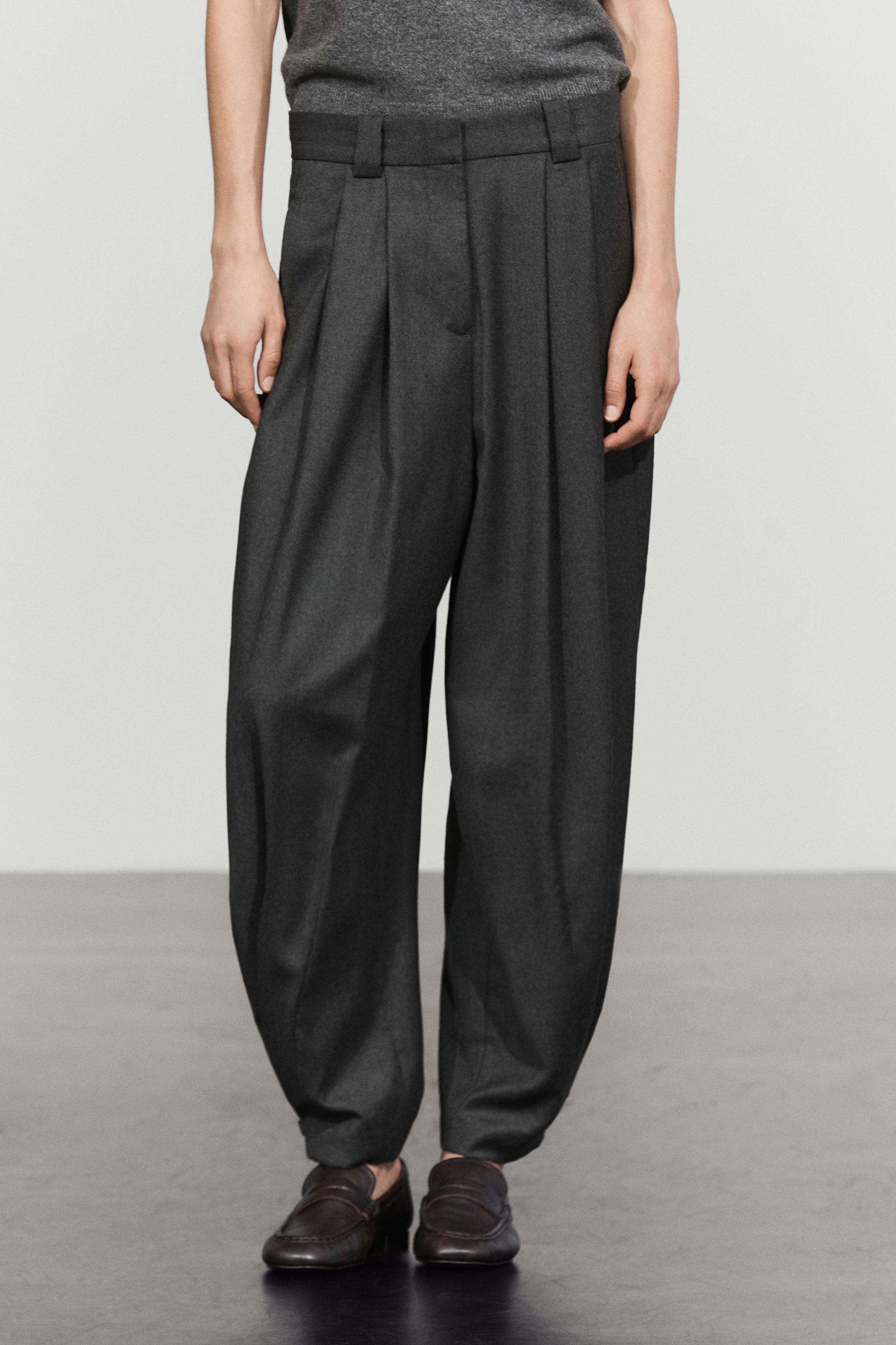Pleated flannel trousers with hem detail Dark Grey