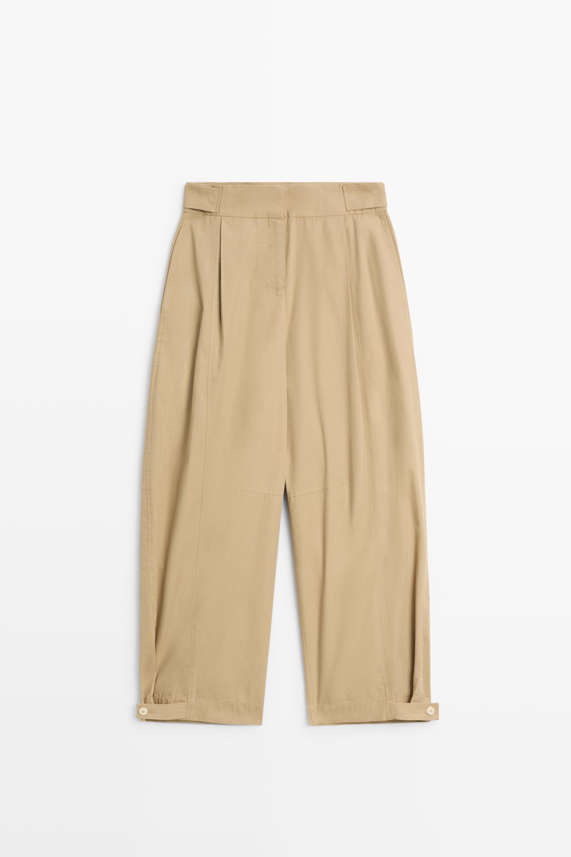 100% cotton barrel pants with adjustable hem Beige