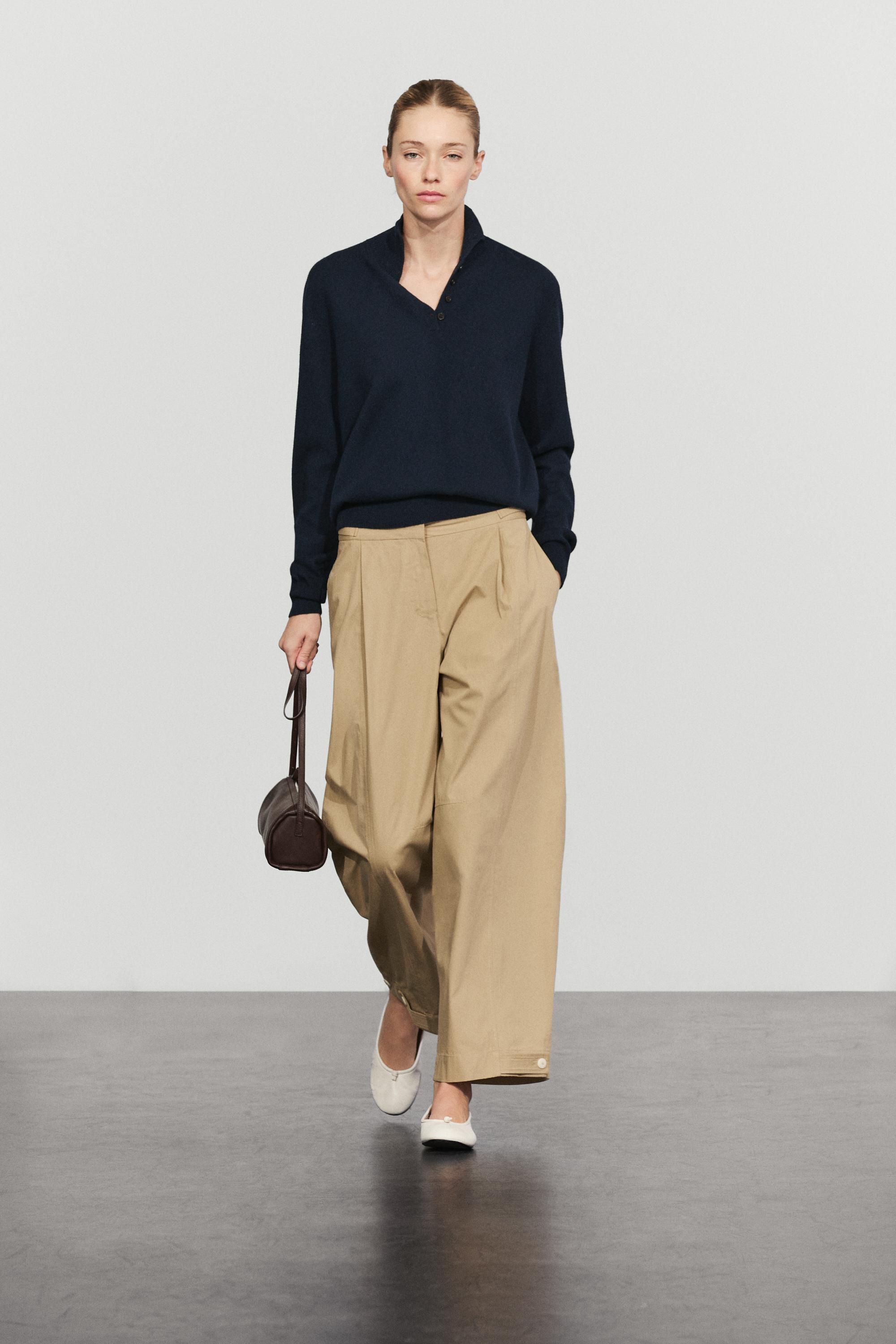 100% cotton barrel pants with adjustable hem Beige