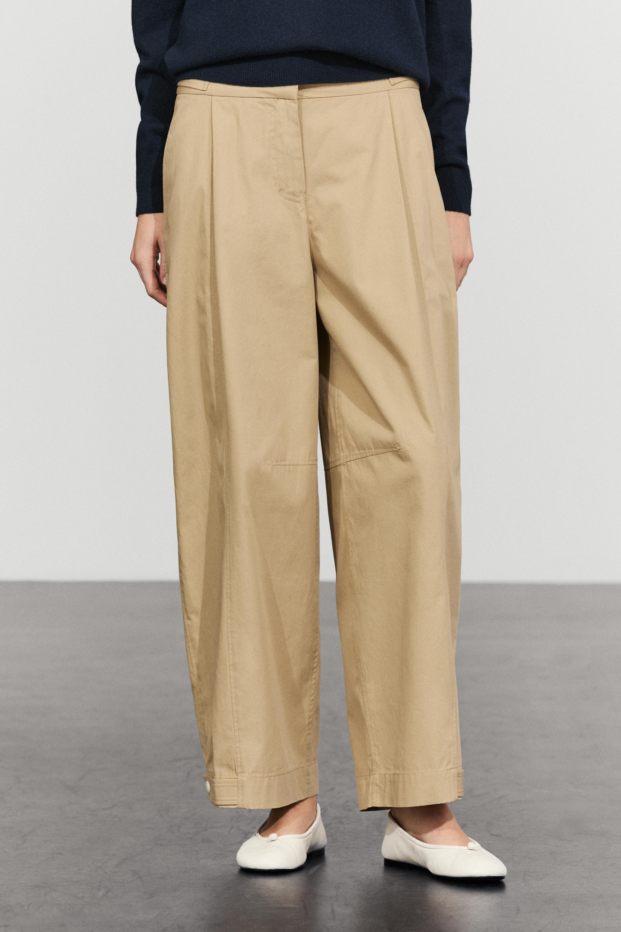 100% cotton barrel pants with adjustable hem Beige