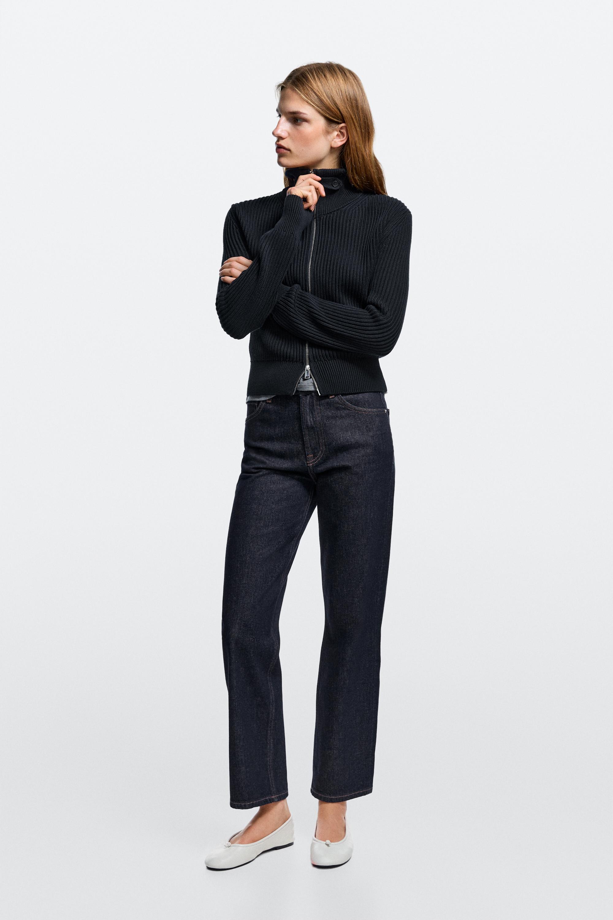 High-waist cropped straight-leg jeans Dark Blue