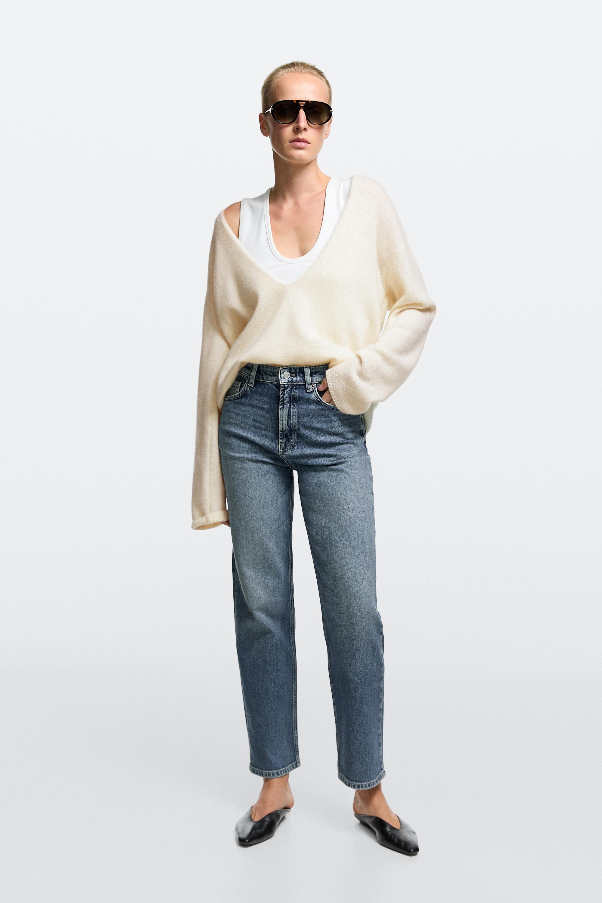 High-waist cropped straight-leg jeans Light Blue