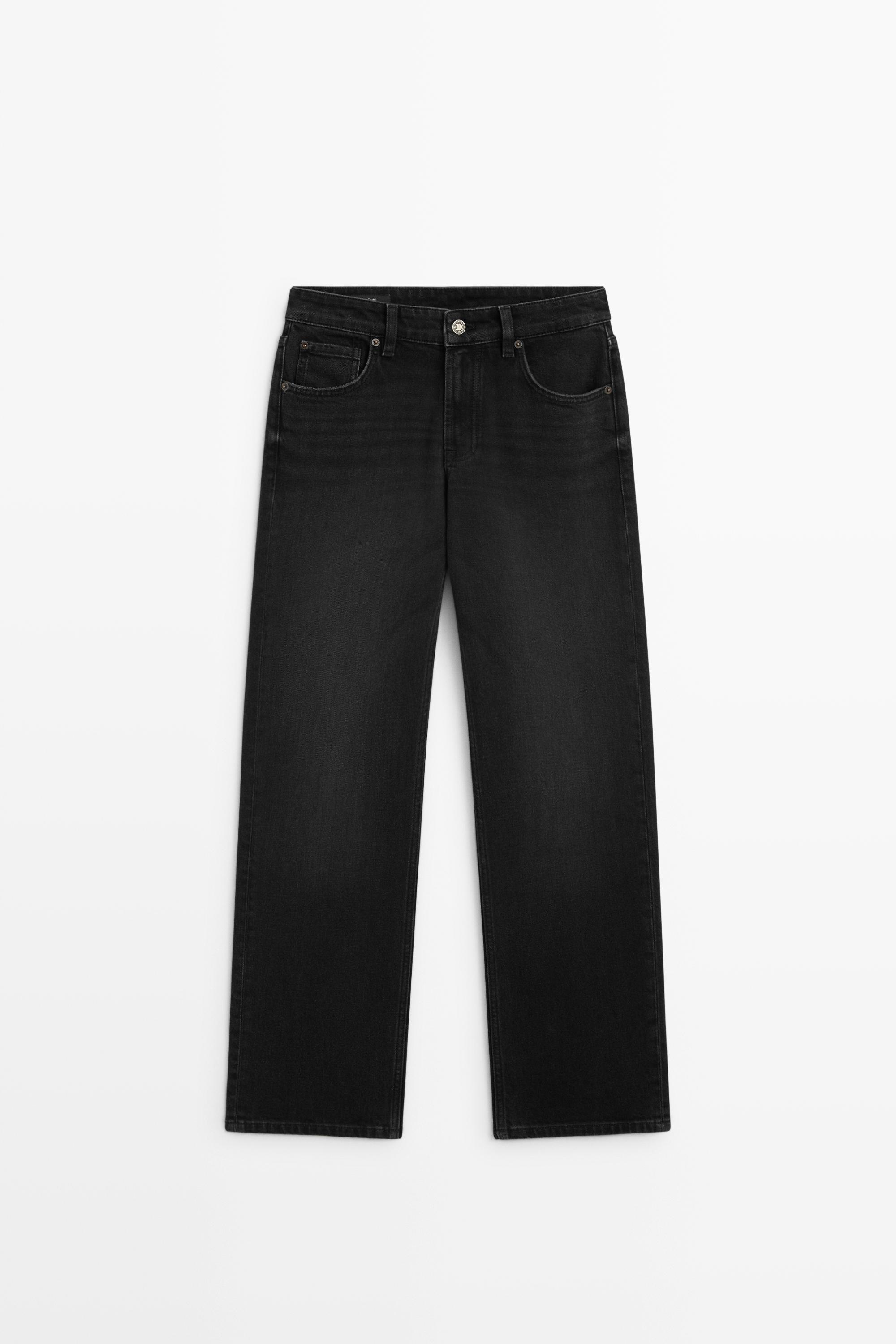 High-waist cropped straight-leg jeans Black