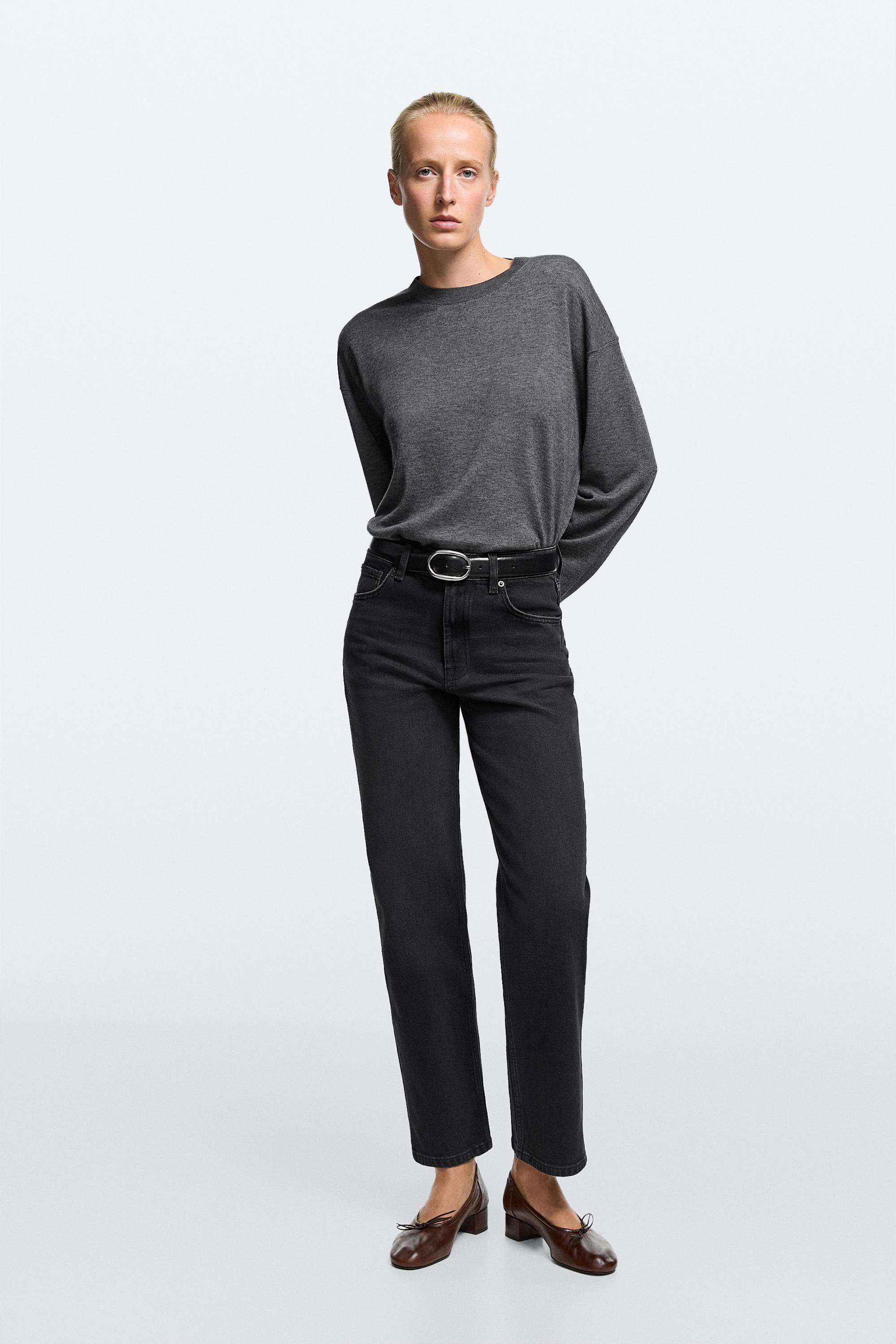 High-waist cropped straight-leg jeans Black