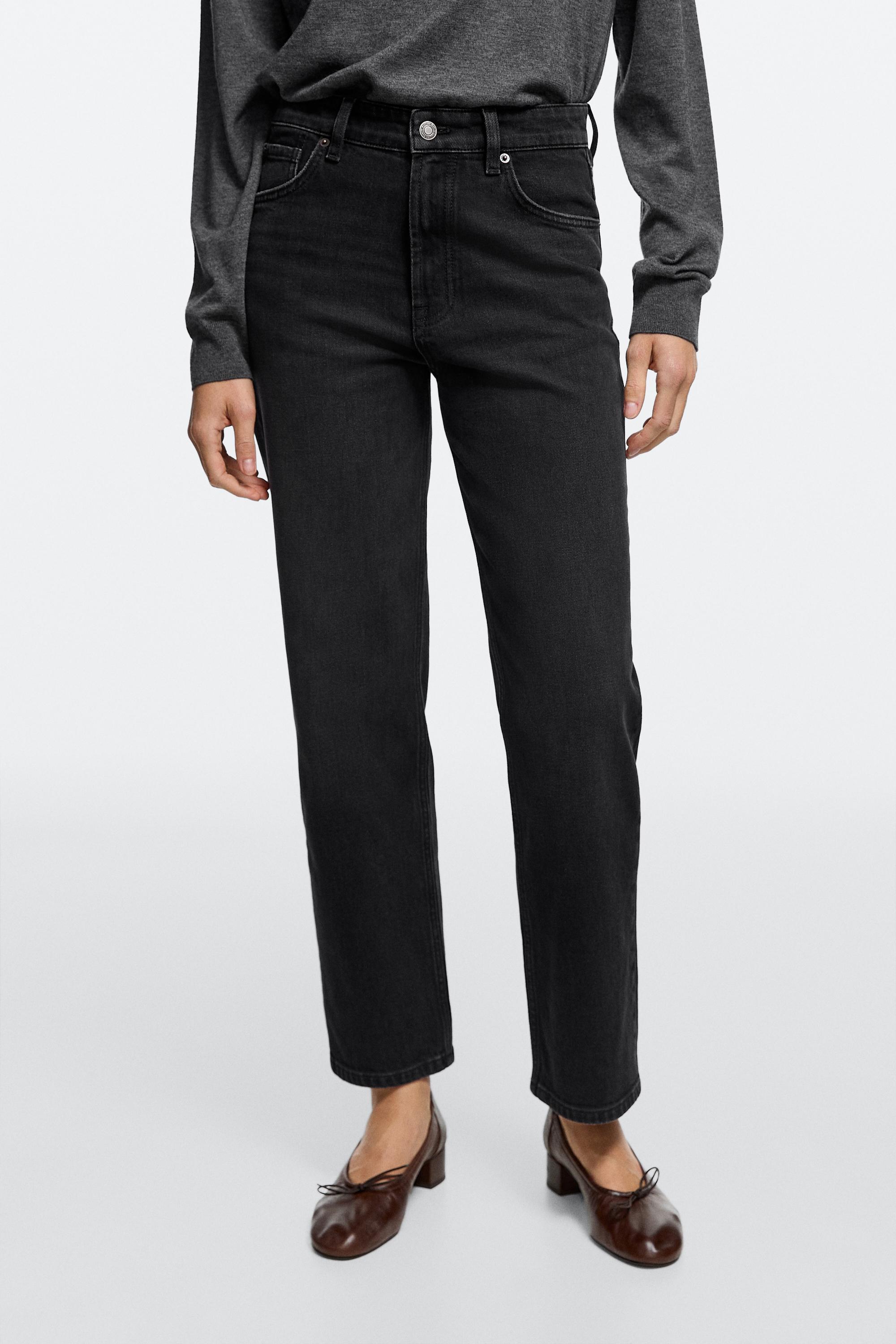 High-waist cropped straight-leg jeans Black