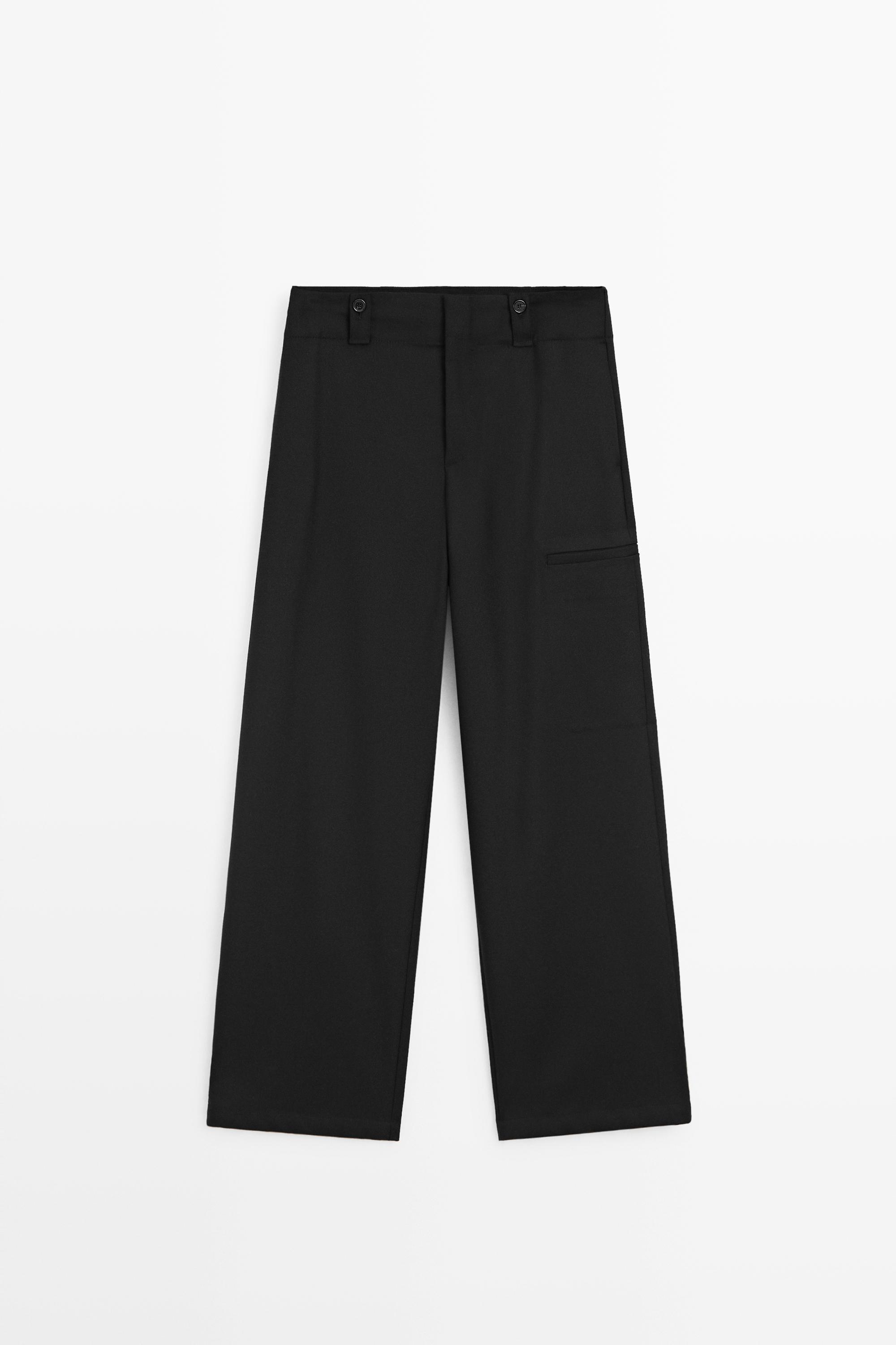 Cargo pants with hem button detail Black