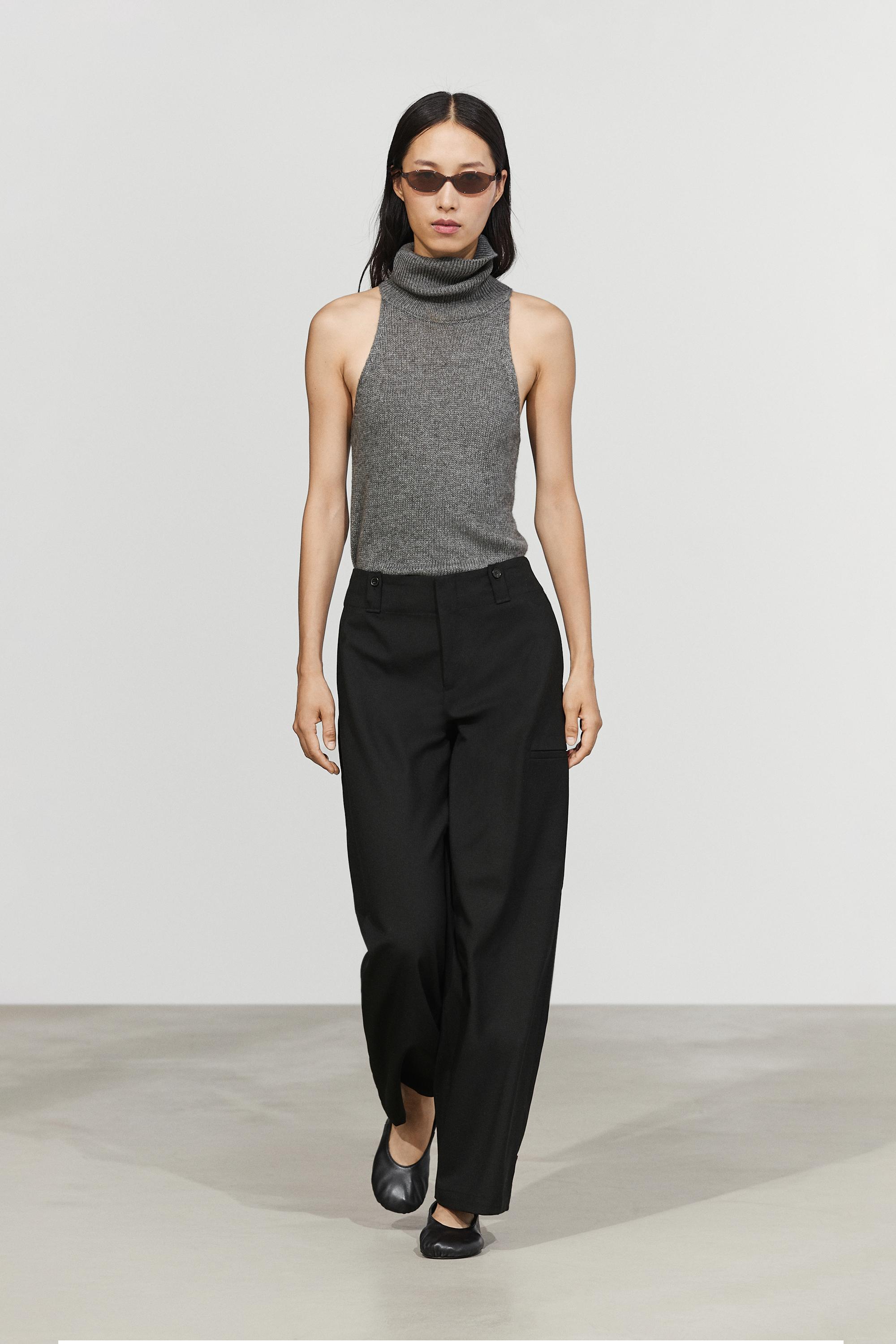 Cargo pants with hem button detail Black