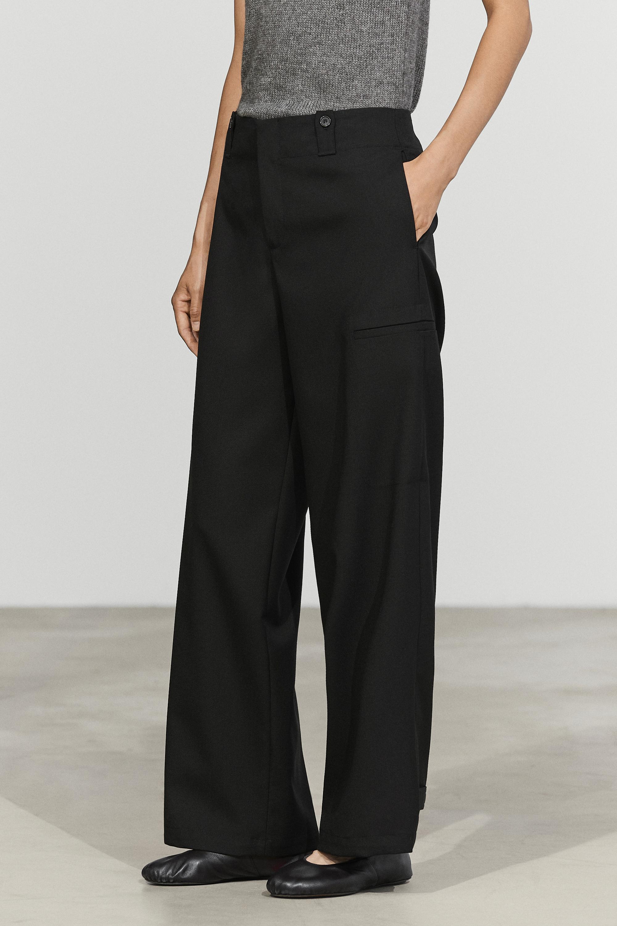 Cargo pants with hem button detail Black