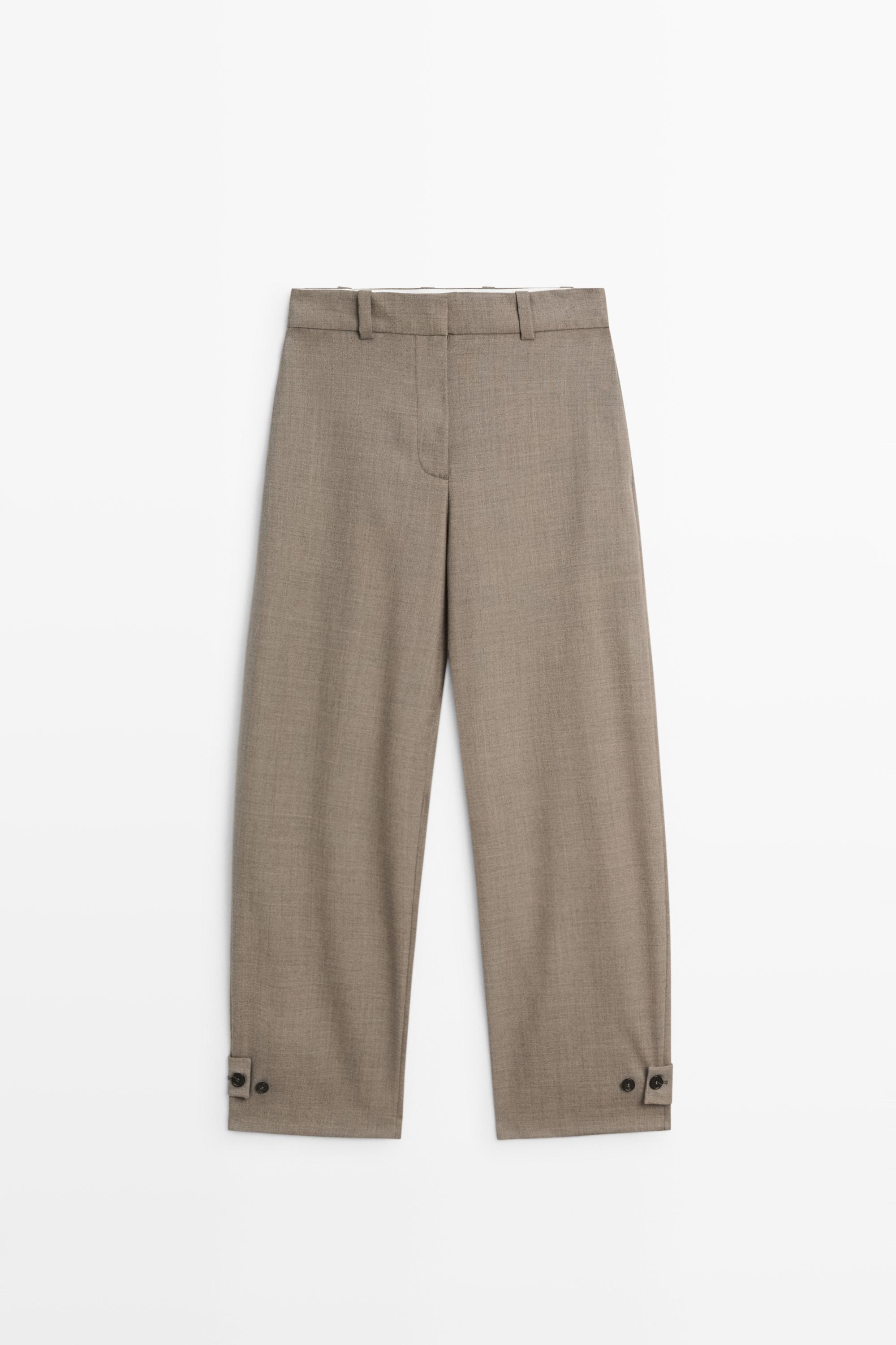 100% wool darted pants with buttoned hem detail Sand