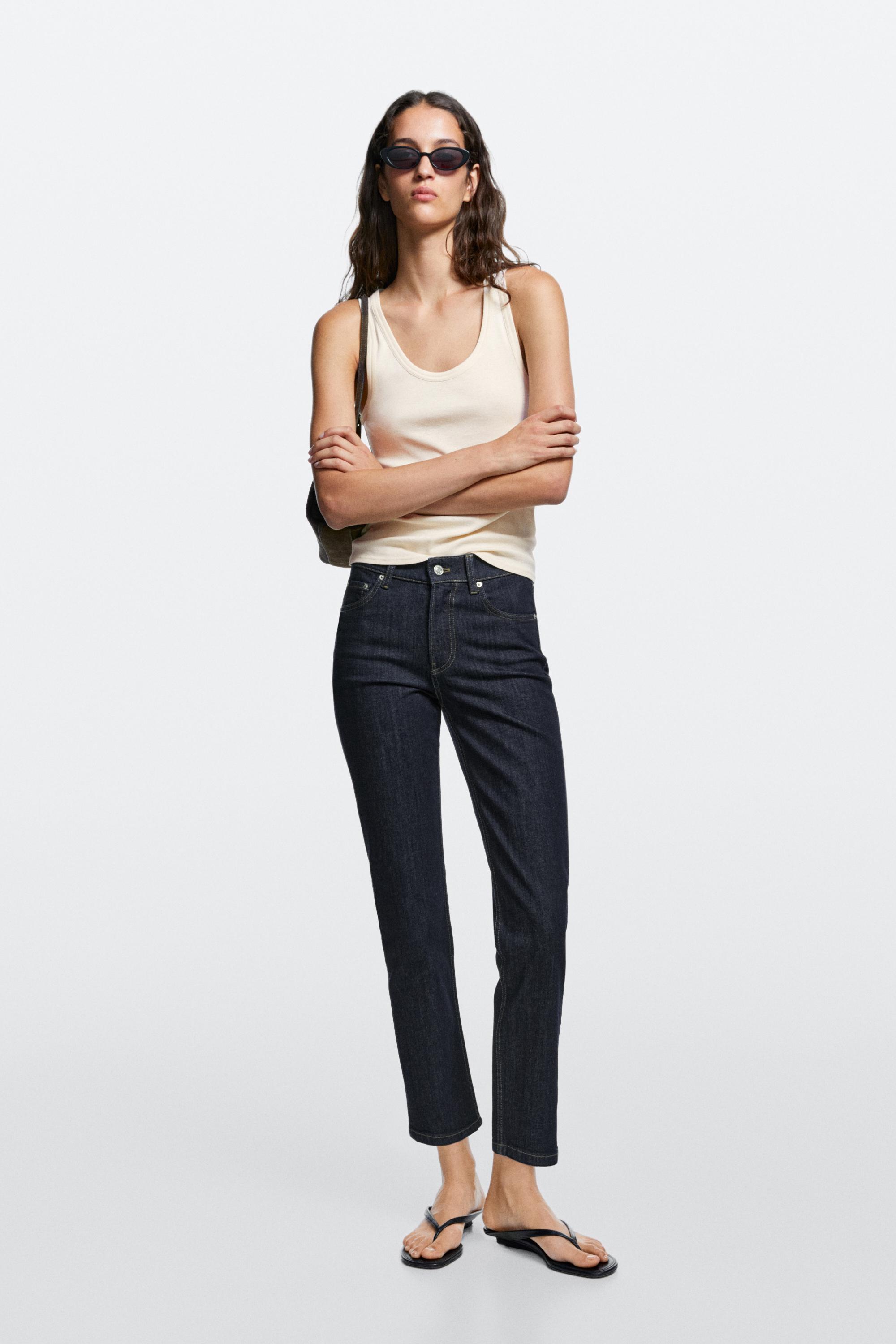 Mid-waist slim fit cropped jeans Dark Blue