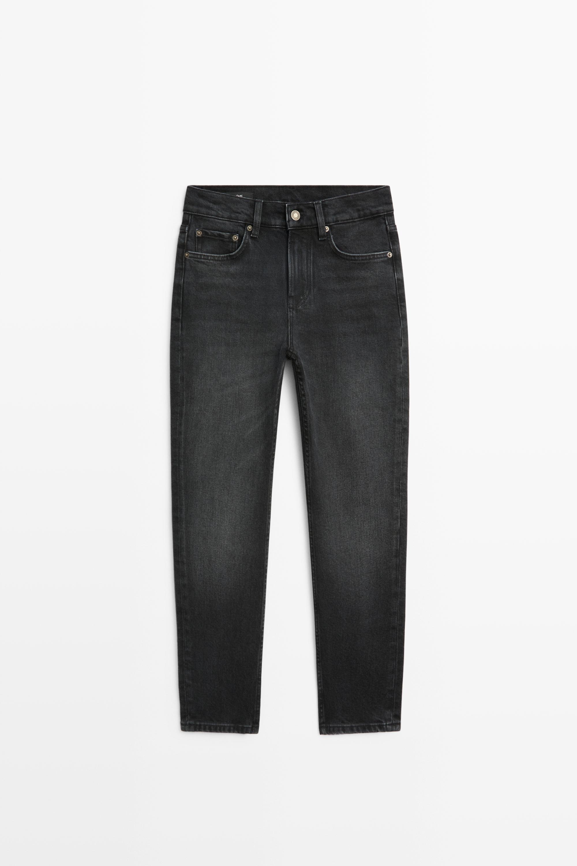 Mid-waist slim fit cropped jeans Black