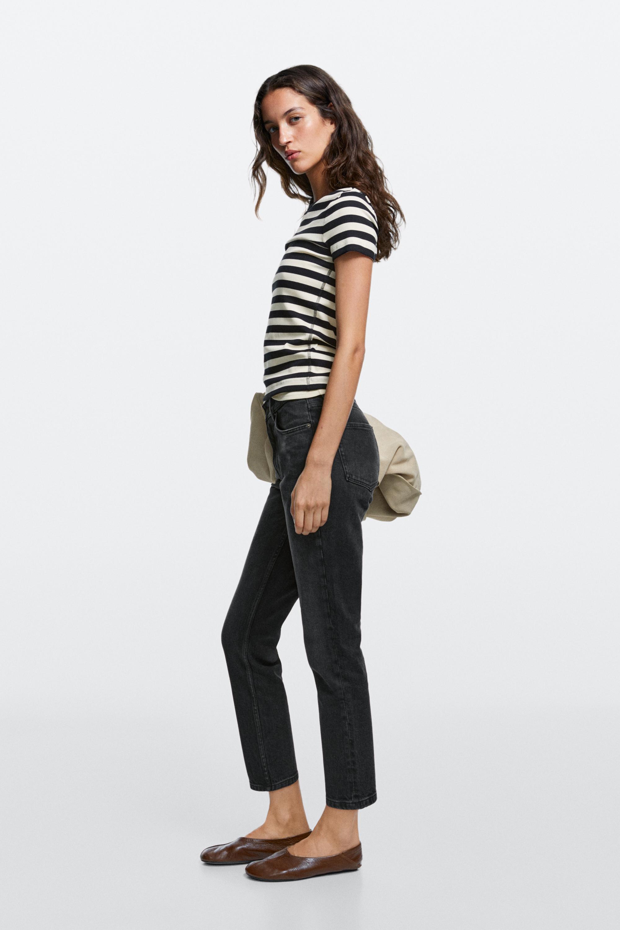 Mid-waist slim fit cropped jeans Black