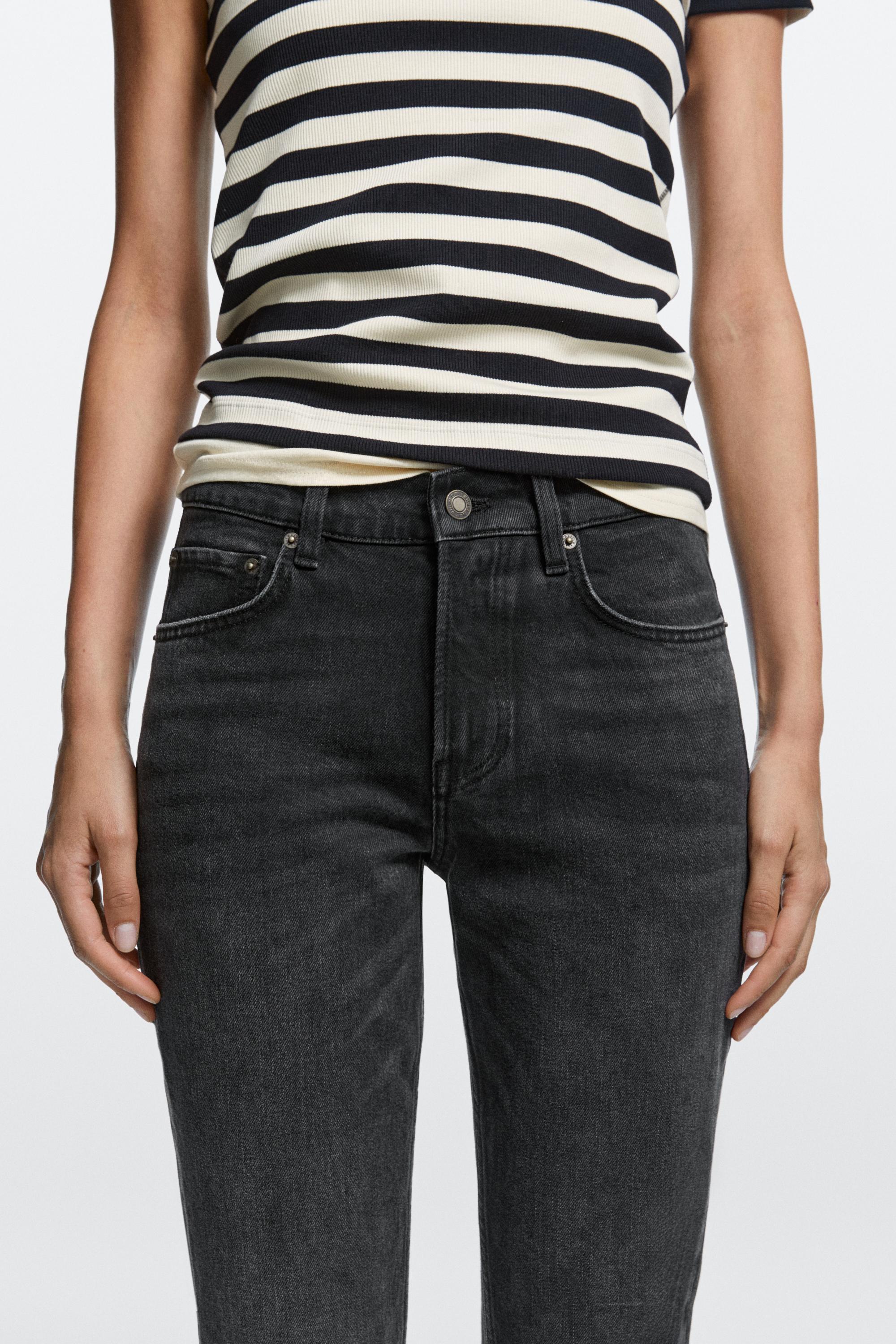 Mid-waist slim fit cropped jeans Black