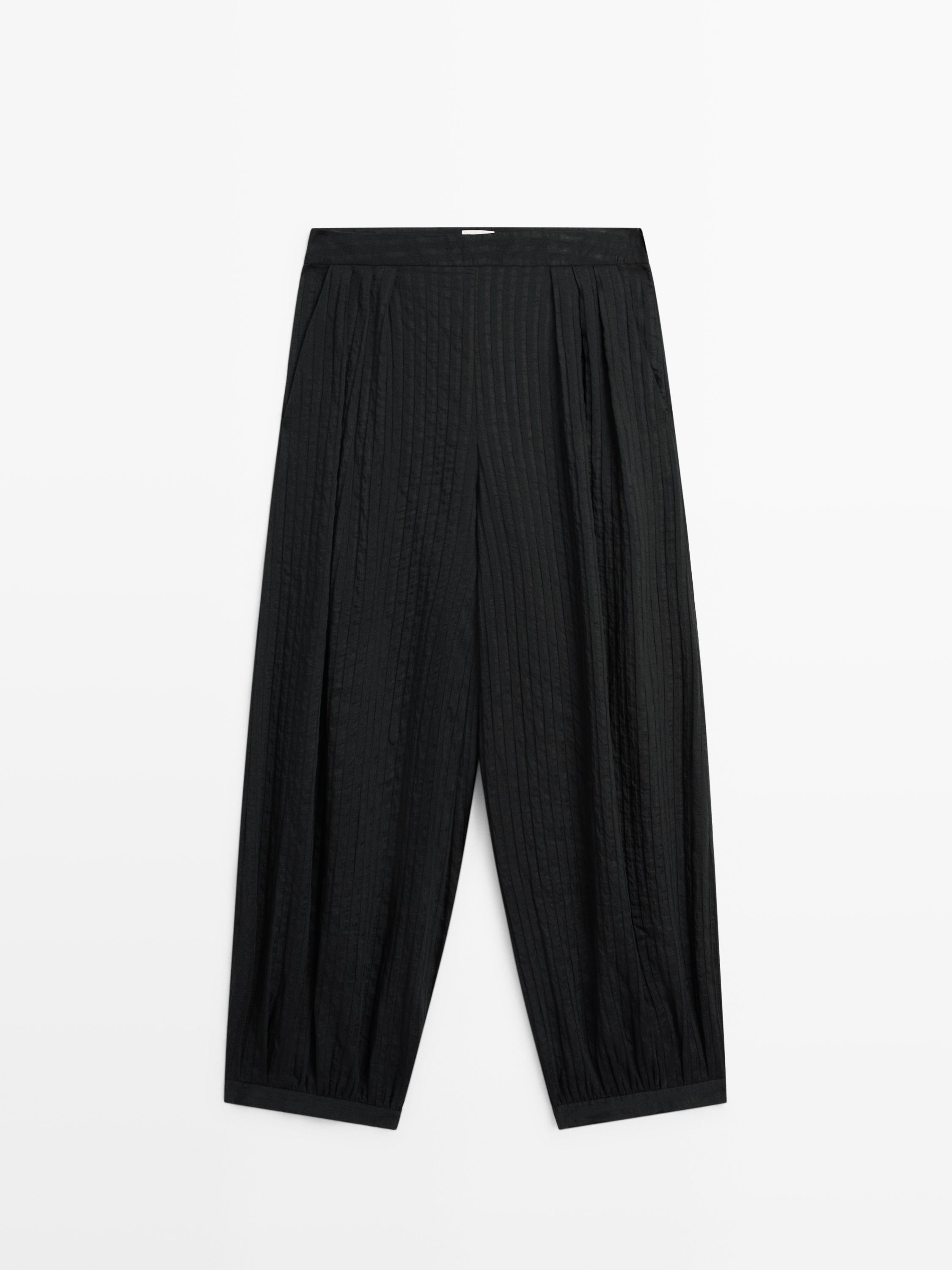 Flowing linen-blend drop crotch pants Black