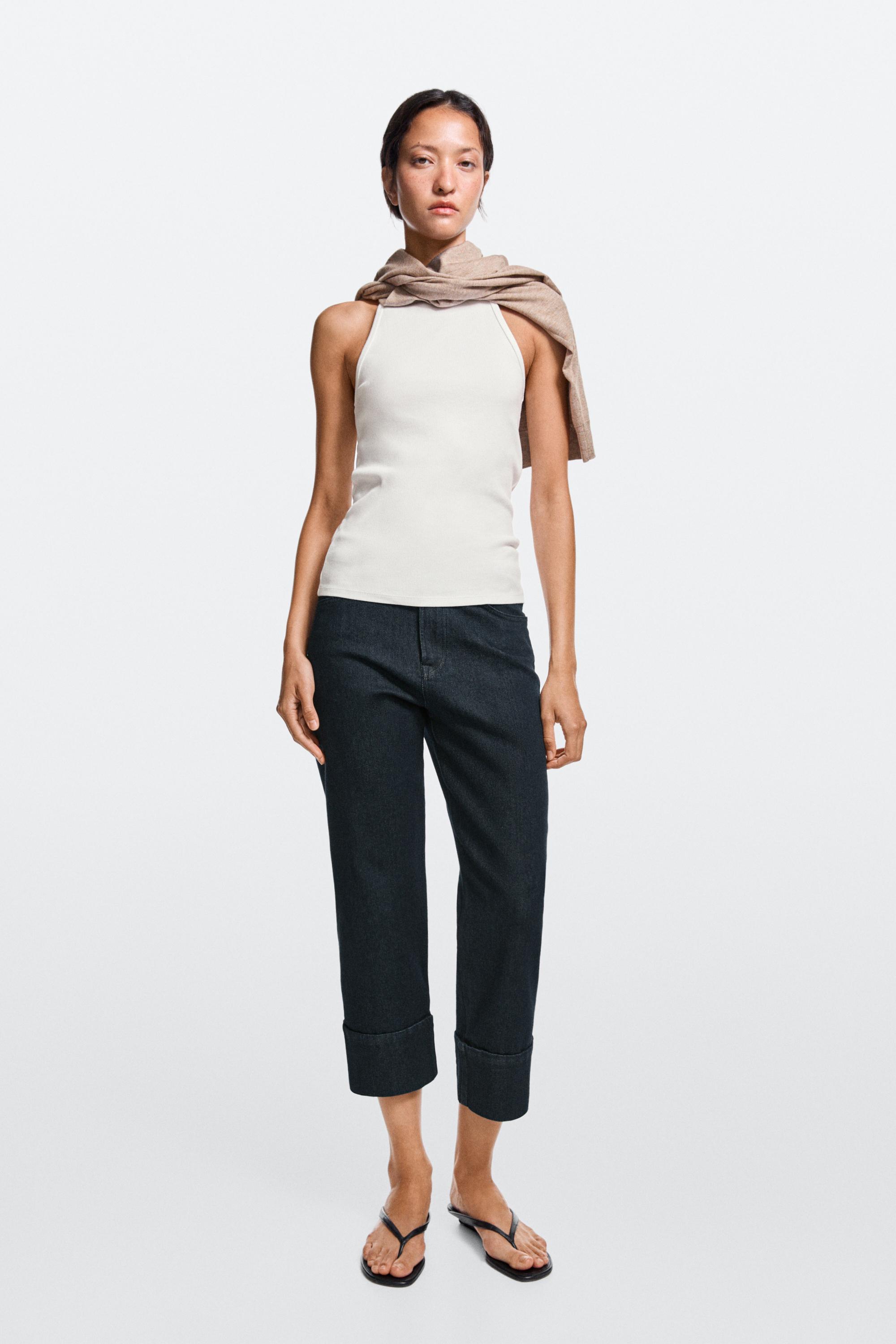 Capri jeans with turn-up hems Dark Blue