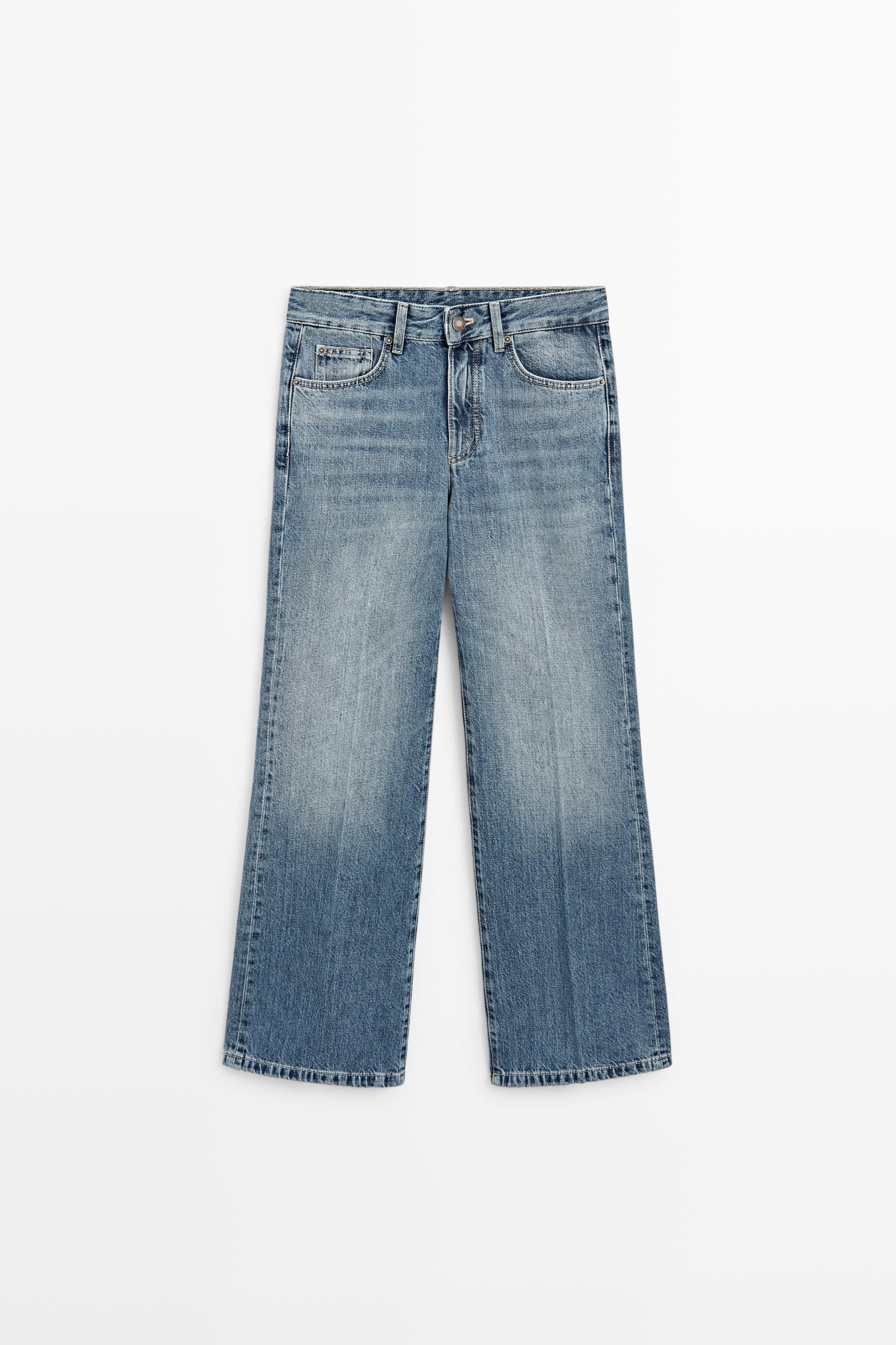 Mid-waist cropped flare fit jeans Medium Blue