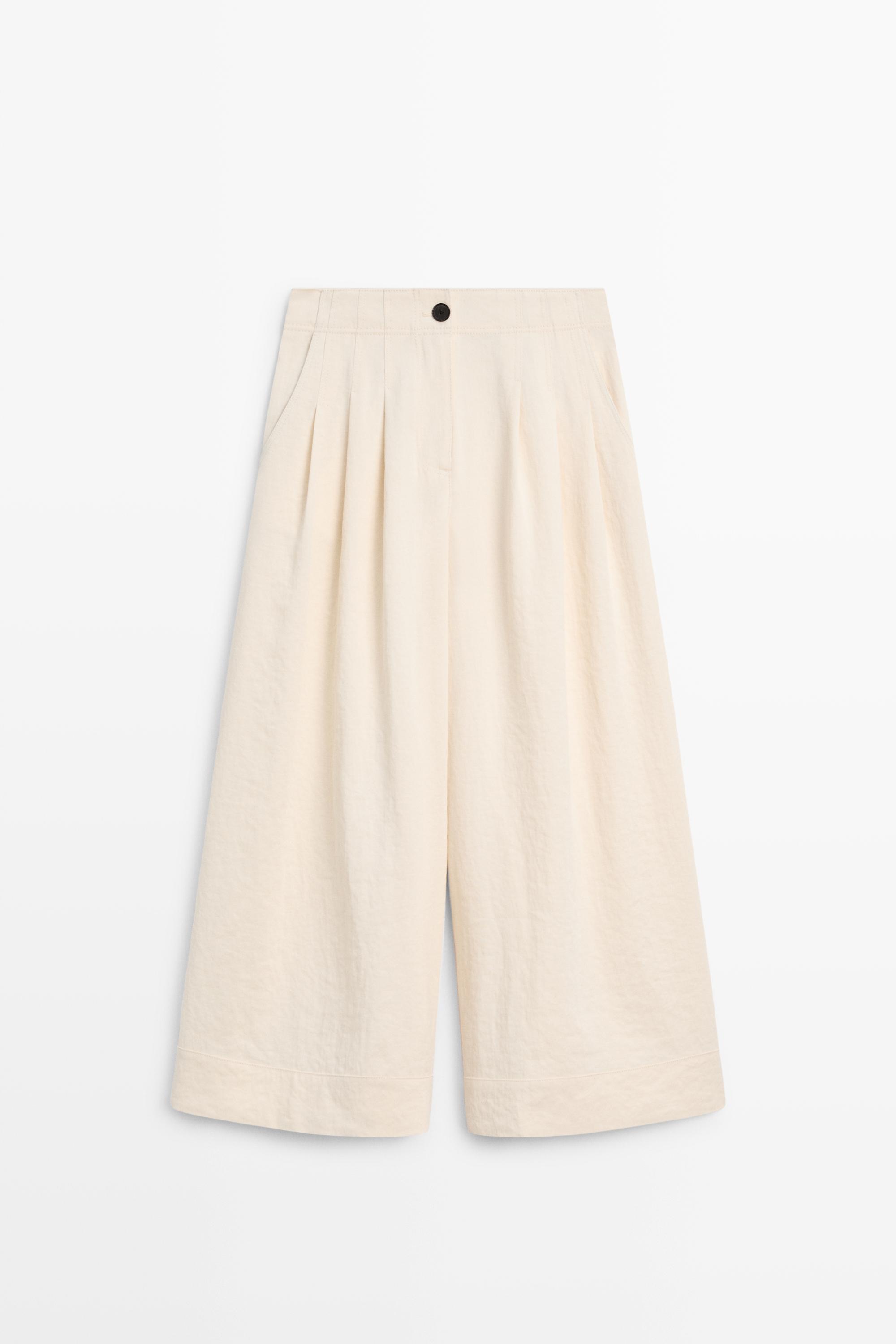 Wide-leg cropped pants Cream