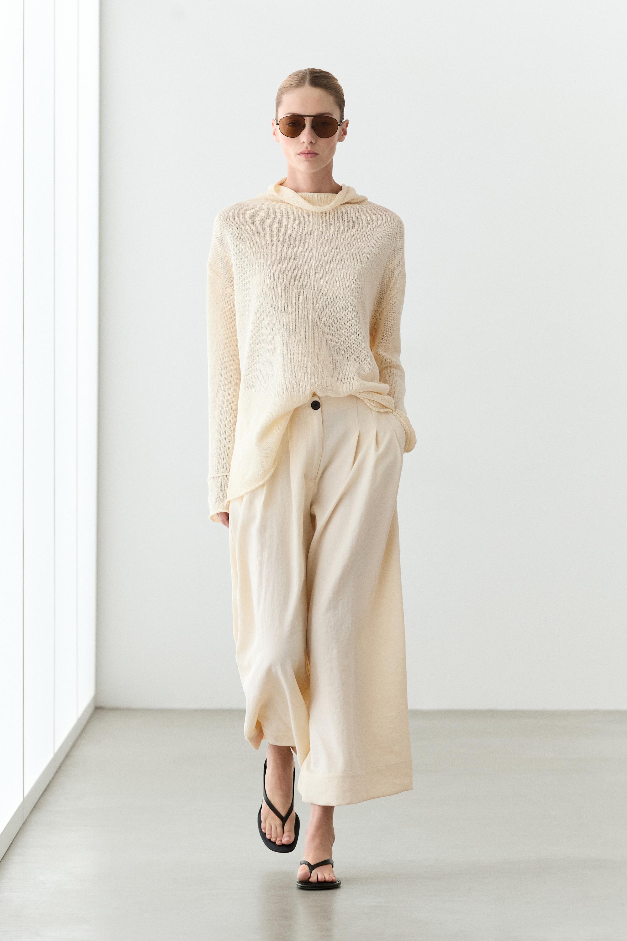 Wide-leg cropped pants Cream