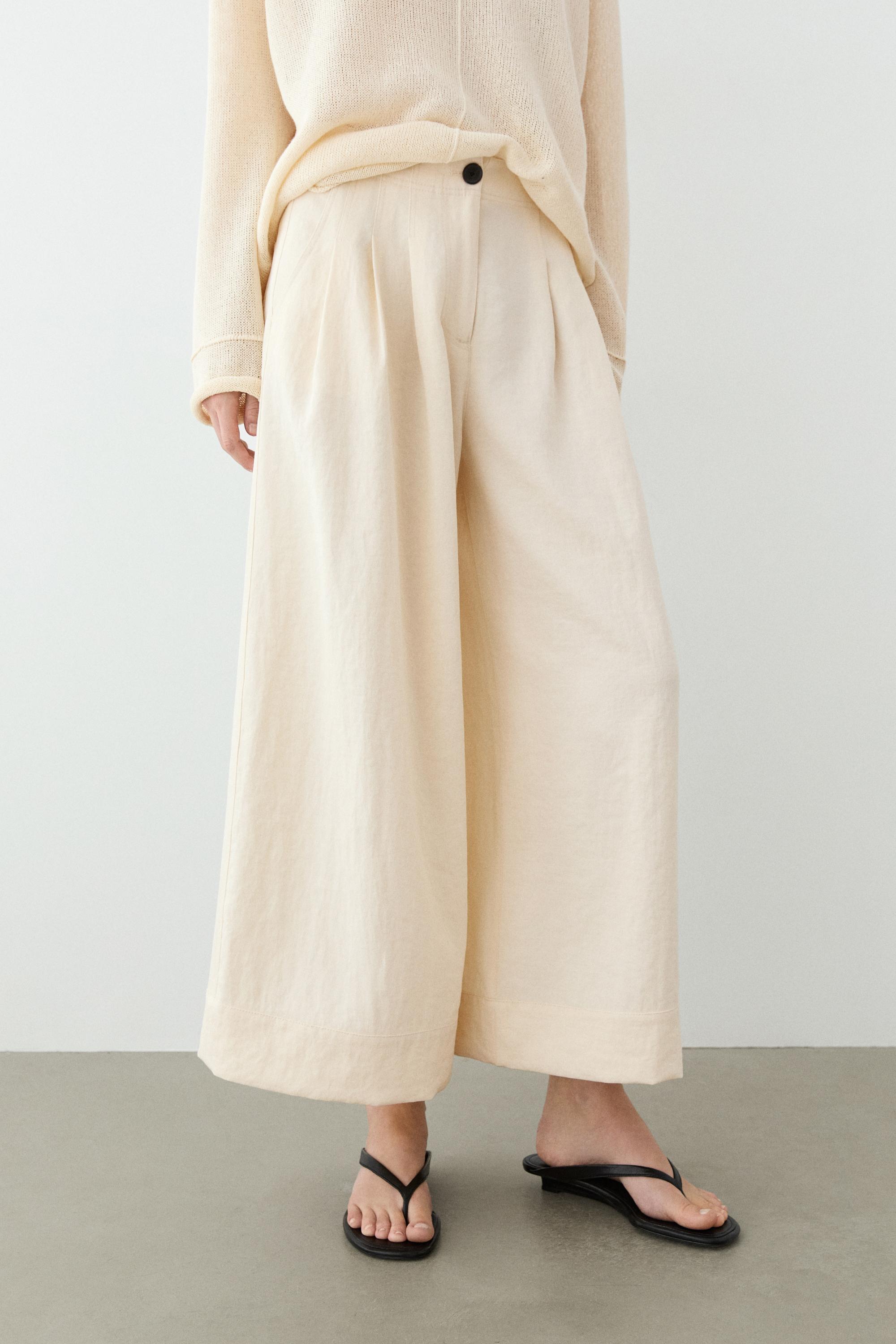 Wide-leg cropped pants Cream