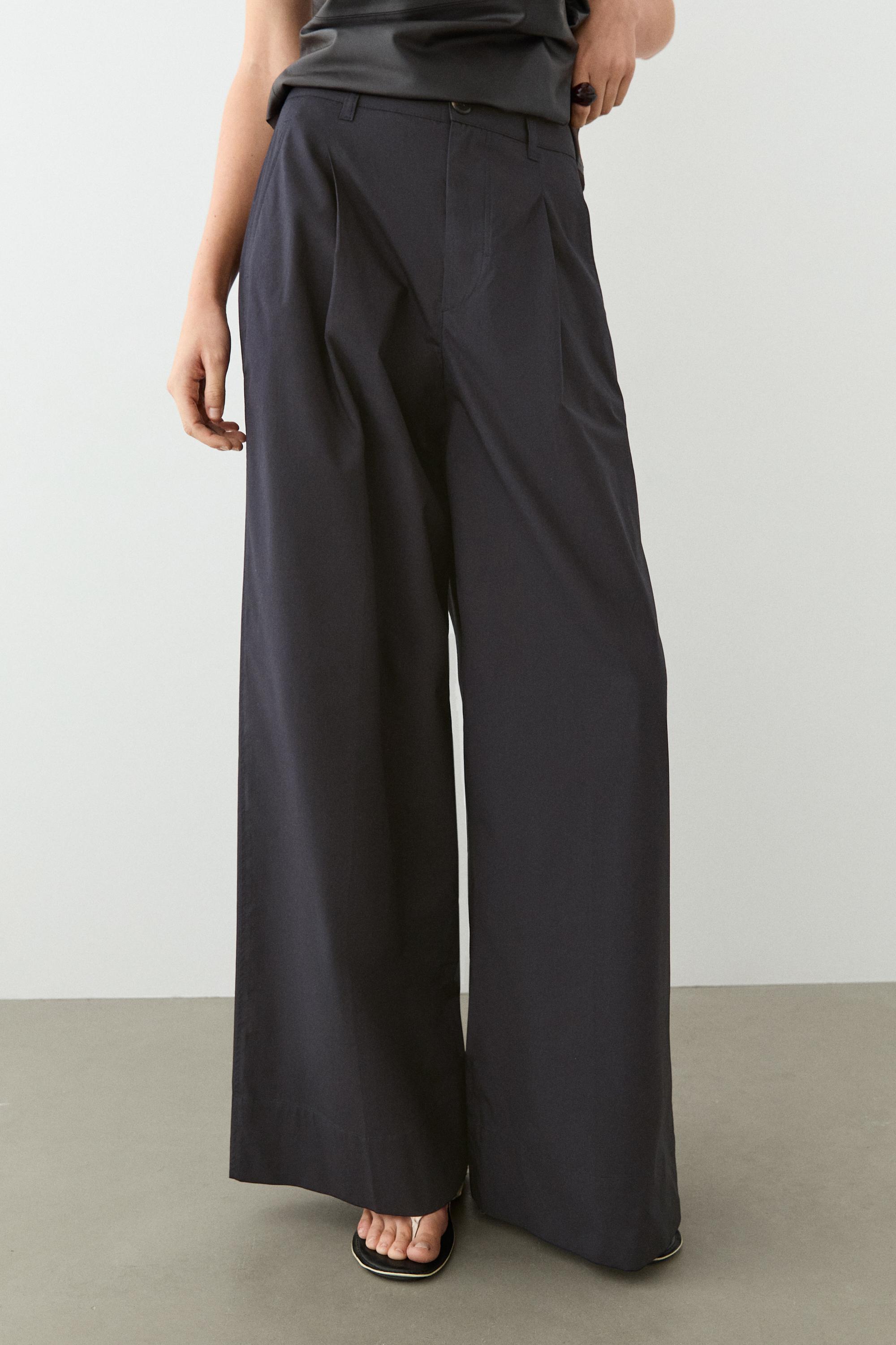 Cotton blend wide-leg pleated trousers Deep Blue