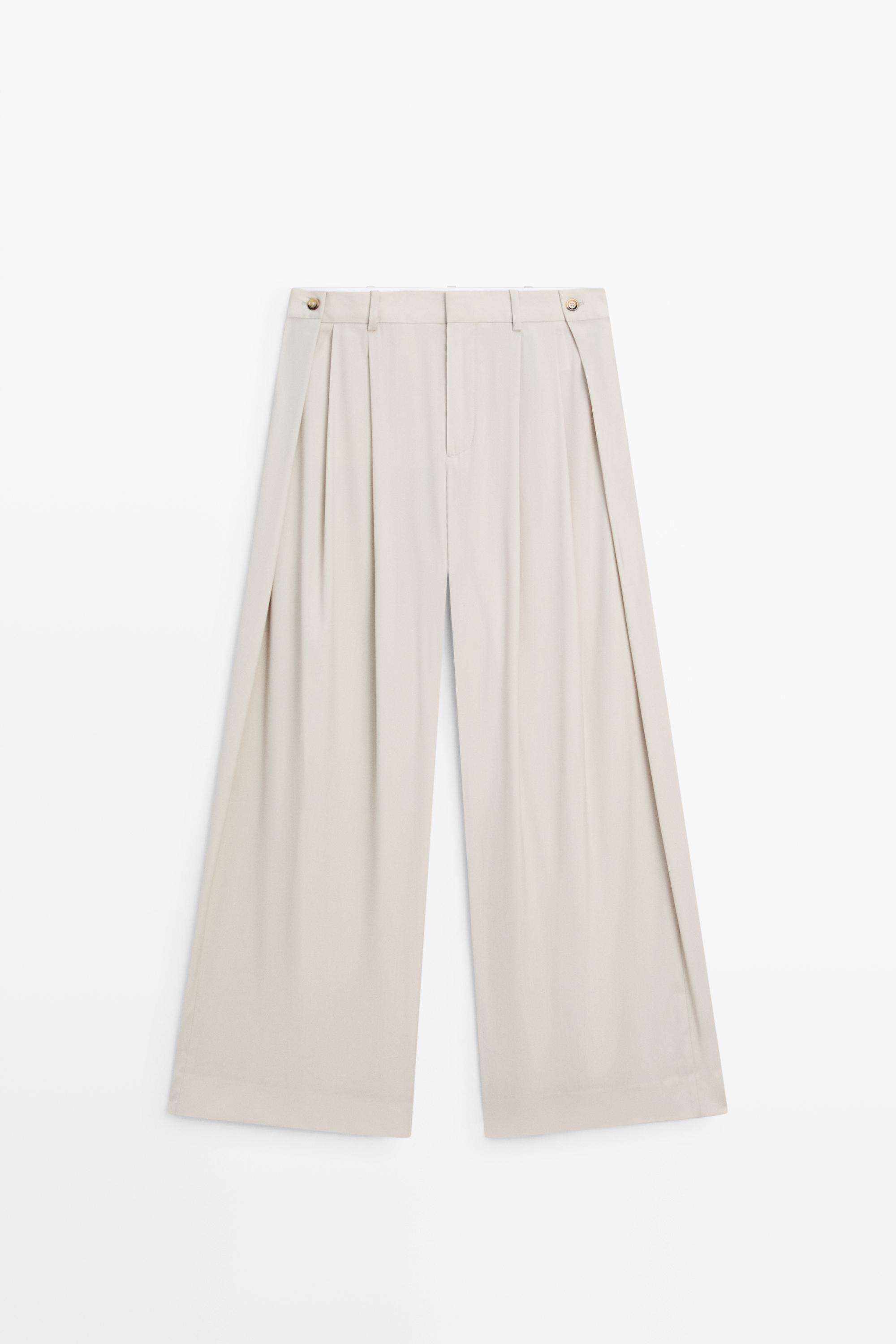 Wool blend darted pants with button detail Ice