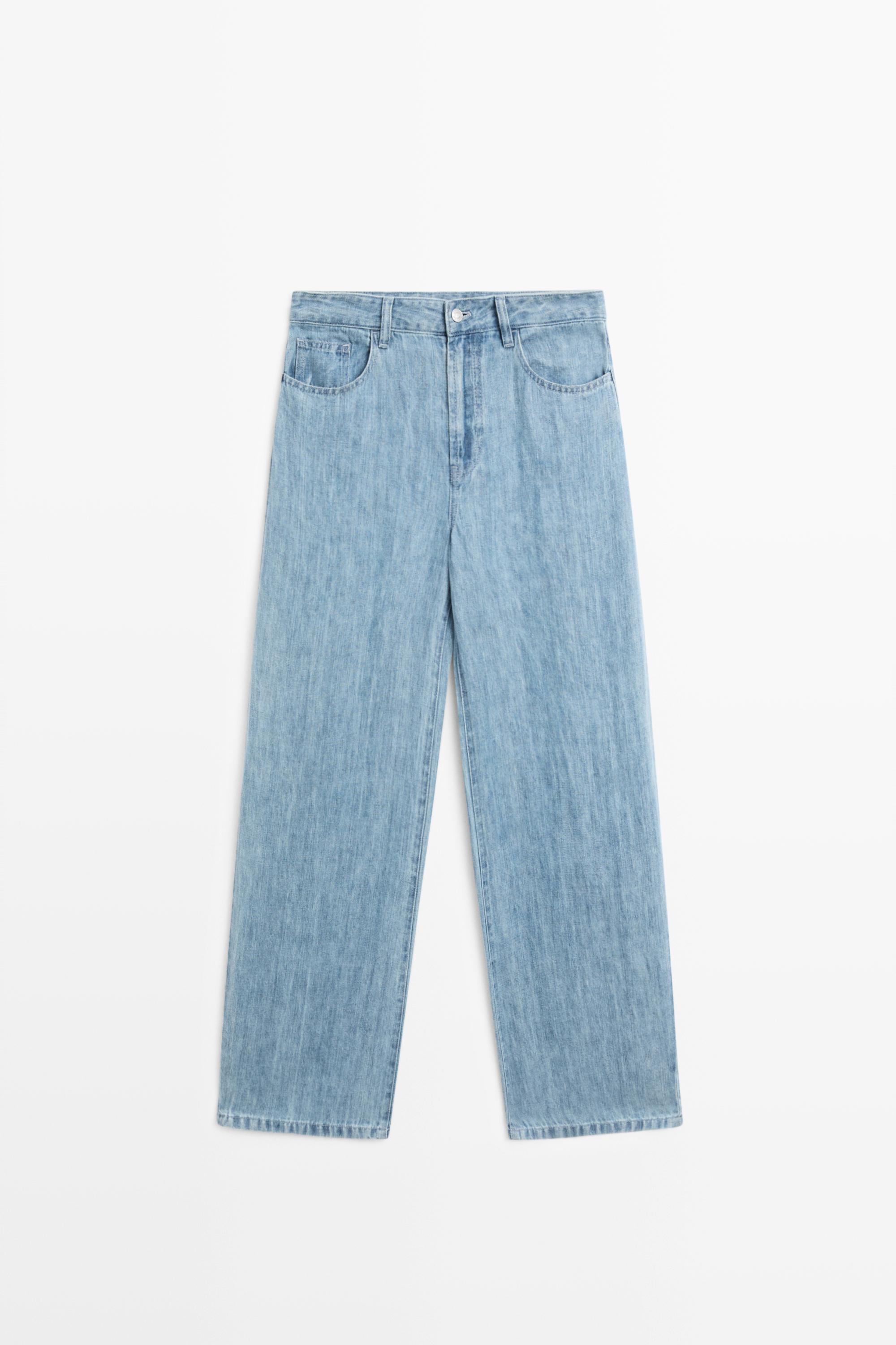100% linen high-waist barrel fit jeans Light Blue