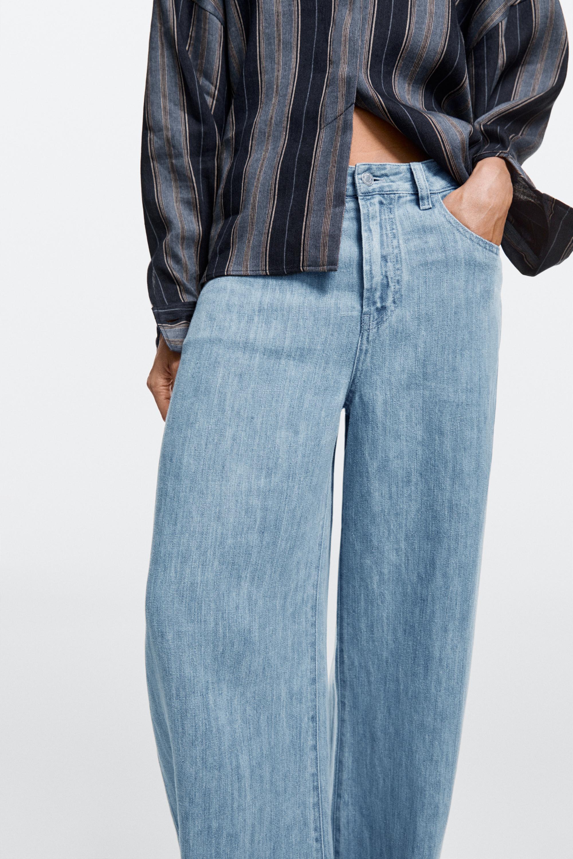 100% linen high-waist barrel fit jeans Light Blue